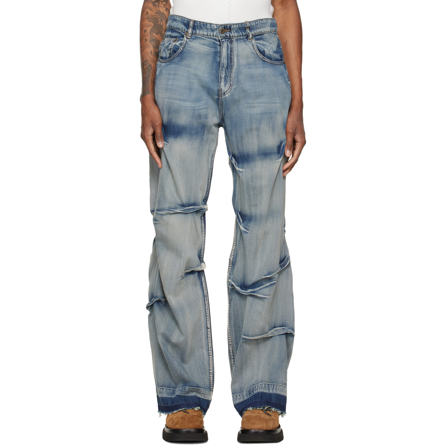 We11done Blue Multi-Tuck Denim Jeans