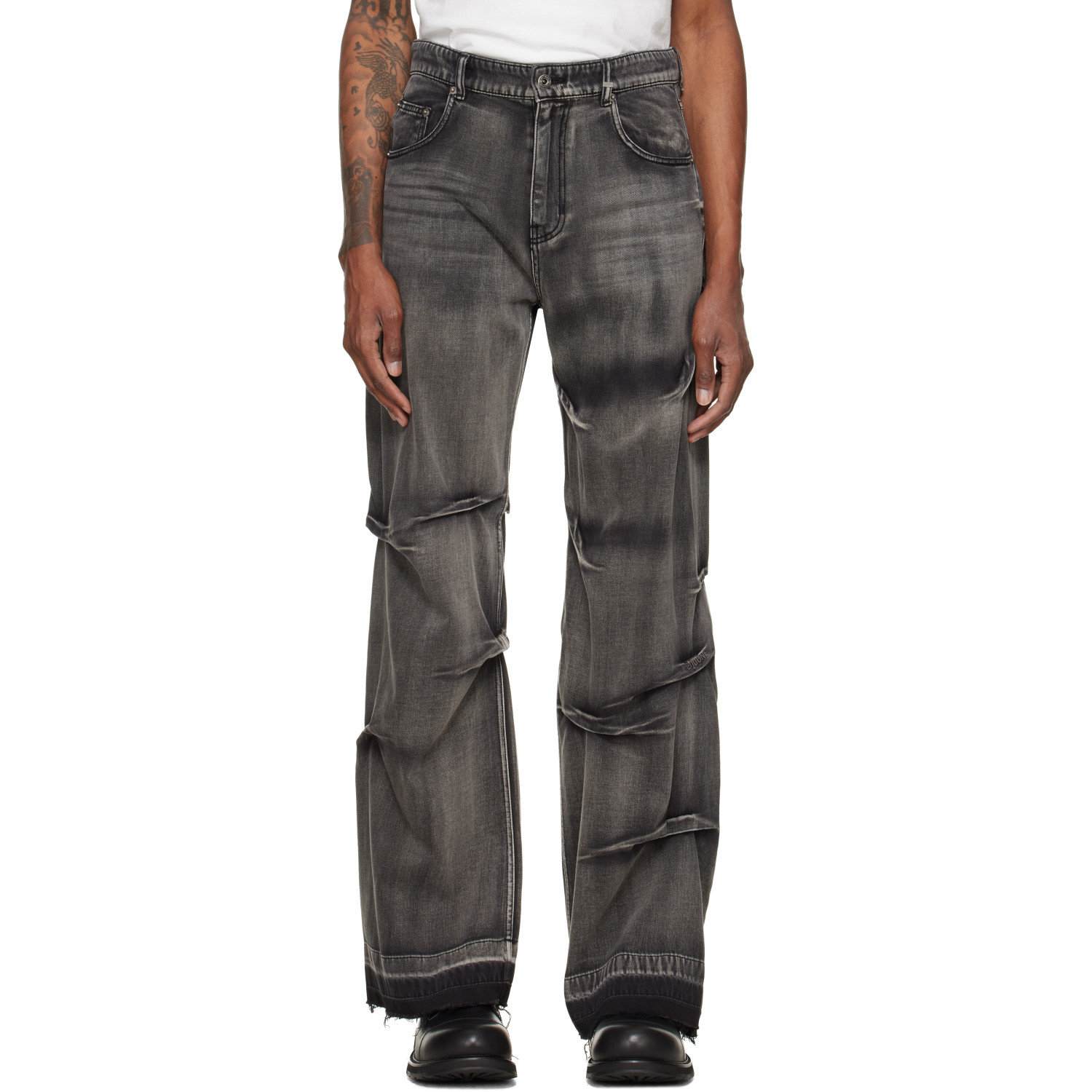 We11done Black Multi-Tuck Denim Jeans