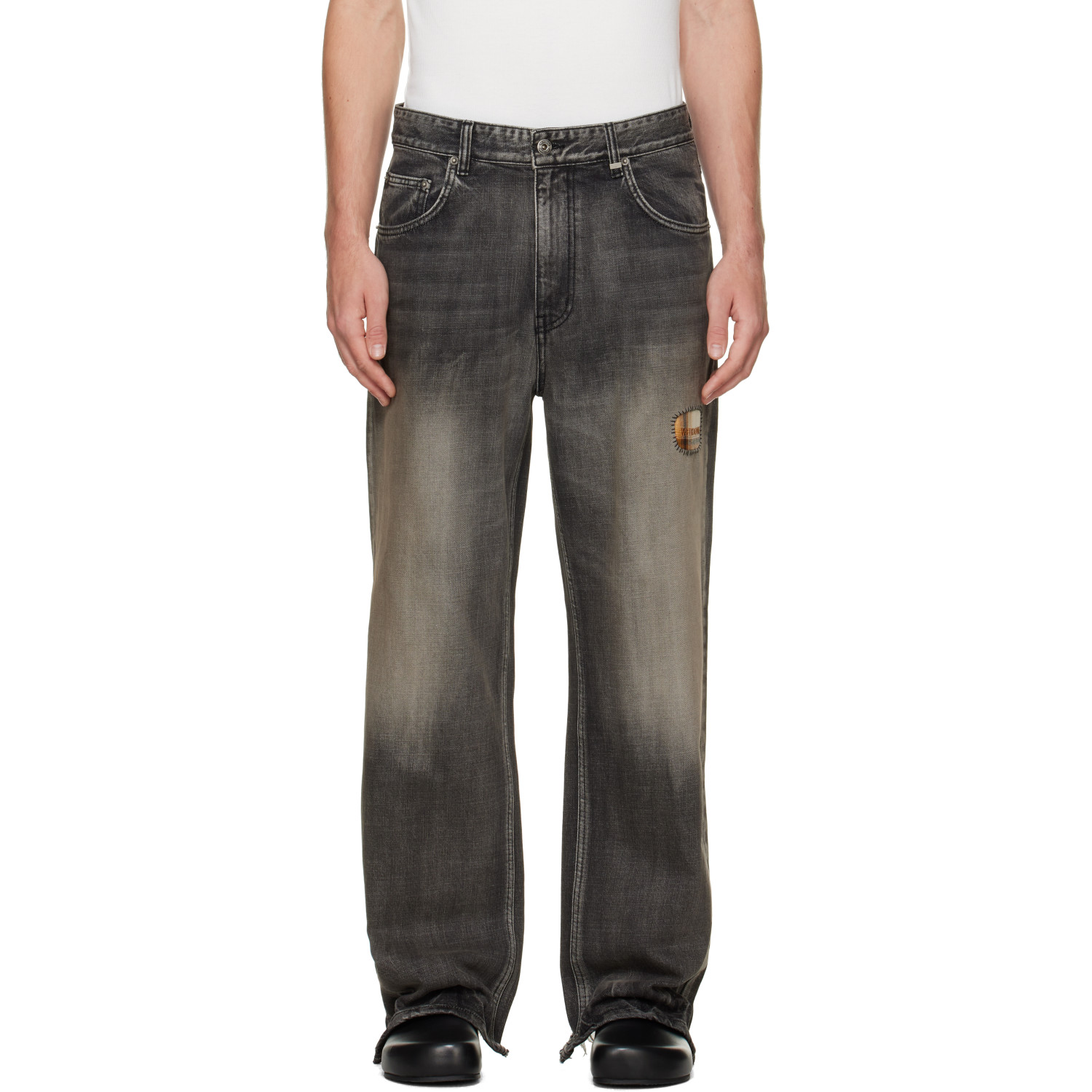 We11done Black Repaired Check Denim Jeans