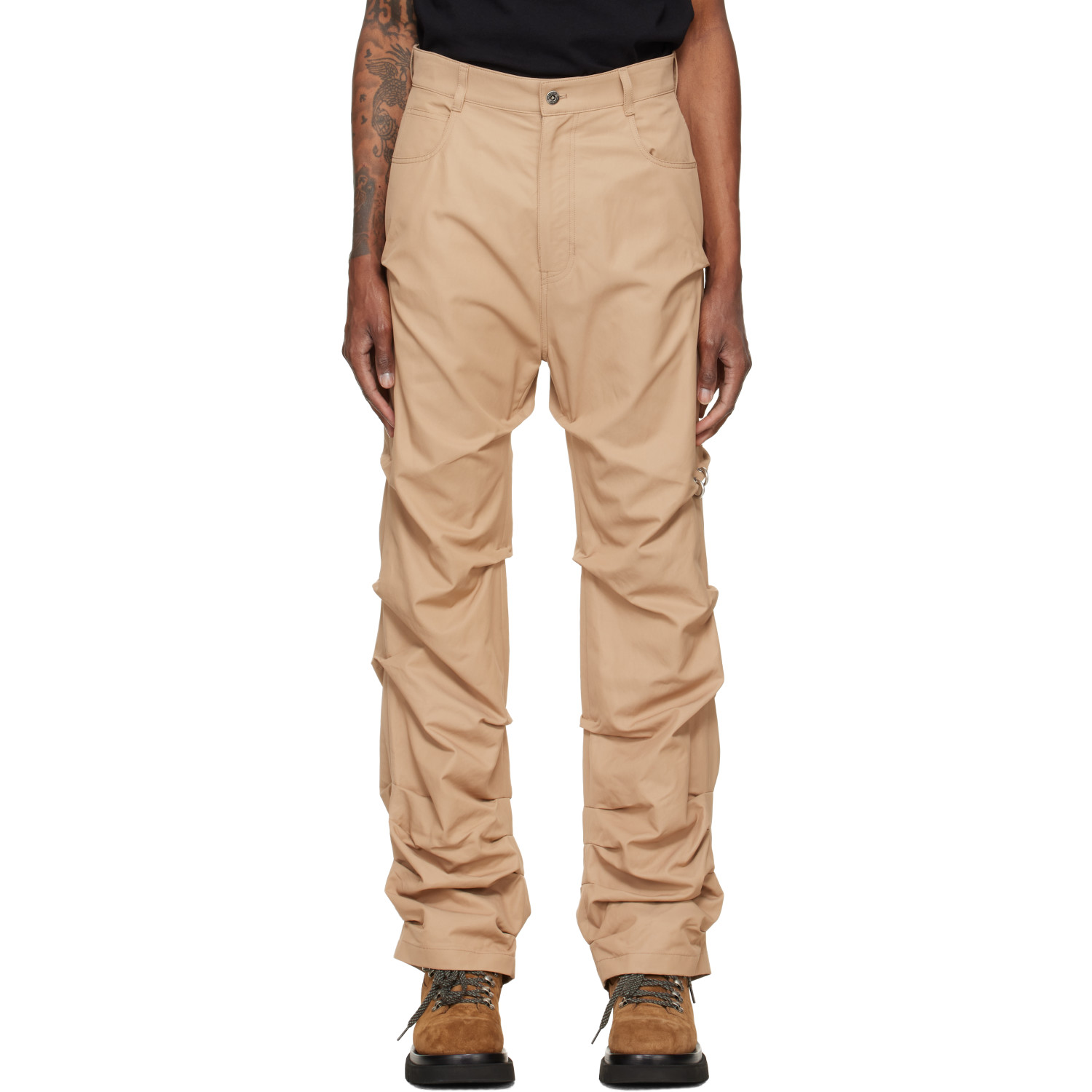 We11done Beige Tuck Detail Trousers