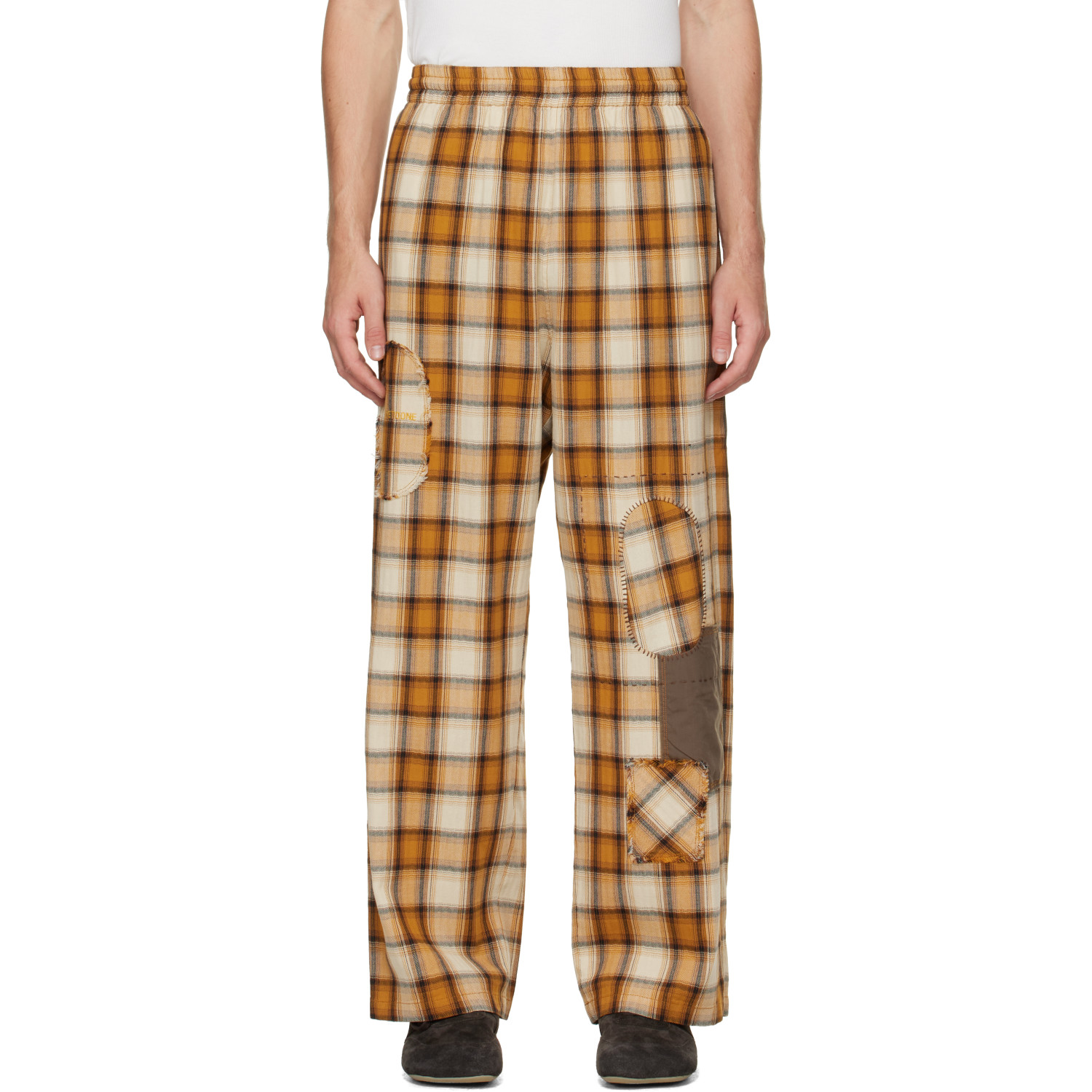 We11done Yellow Repaired Check Trousers