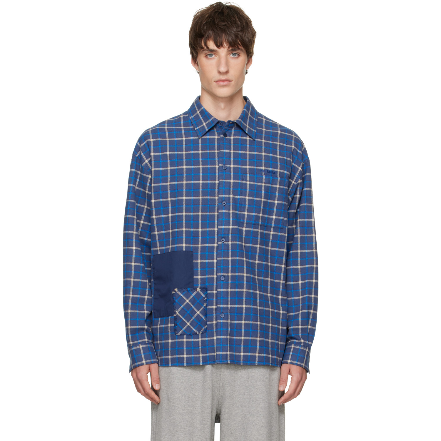 We11done Blue Repaired Checked Shirt