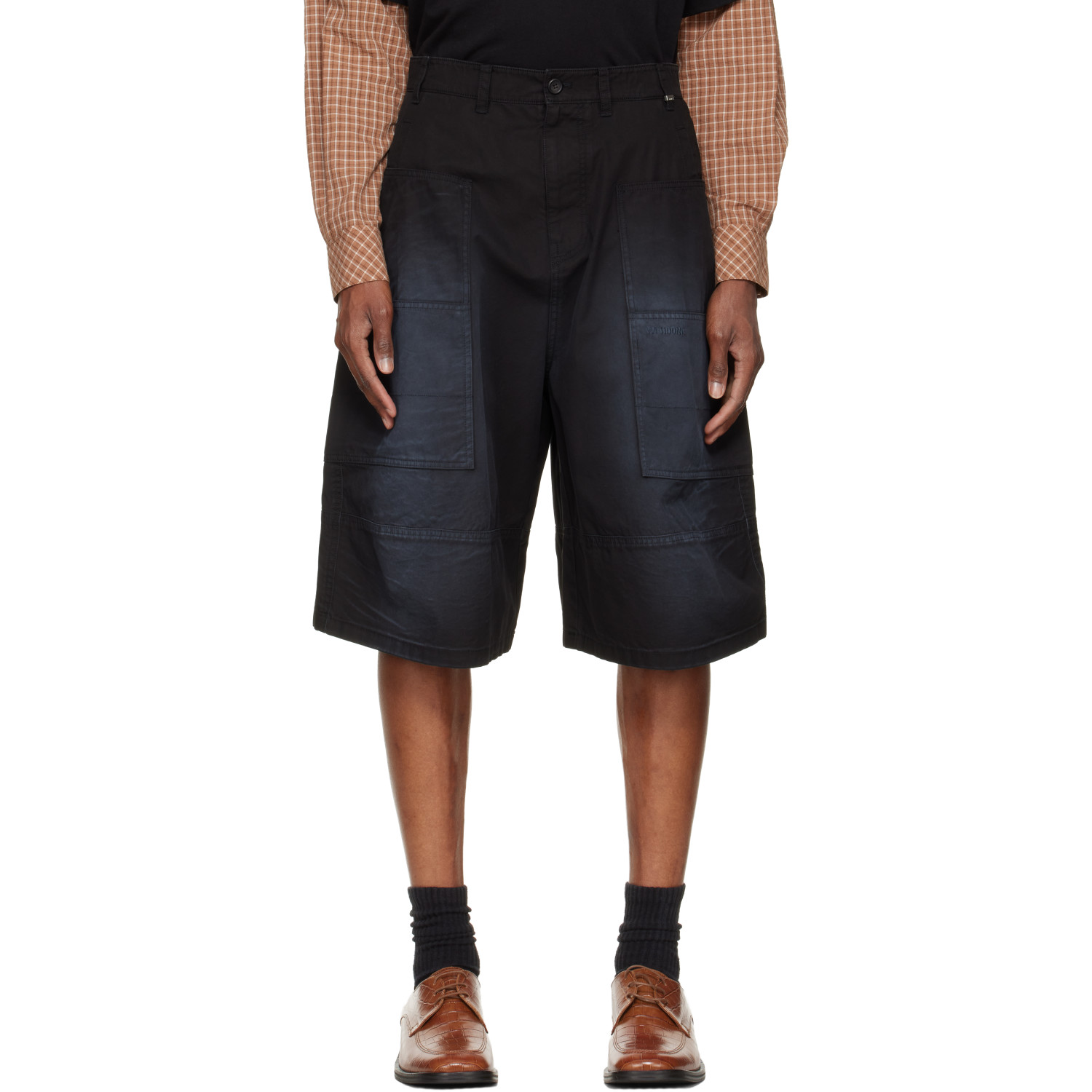 We11done Black Washed Bermuda Cargo Shorts