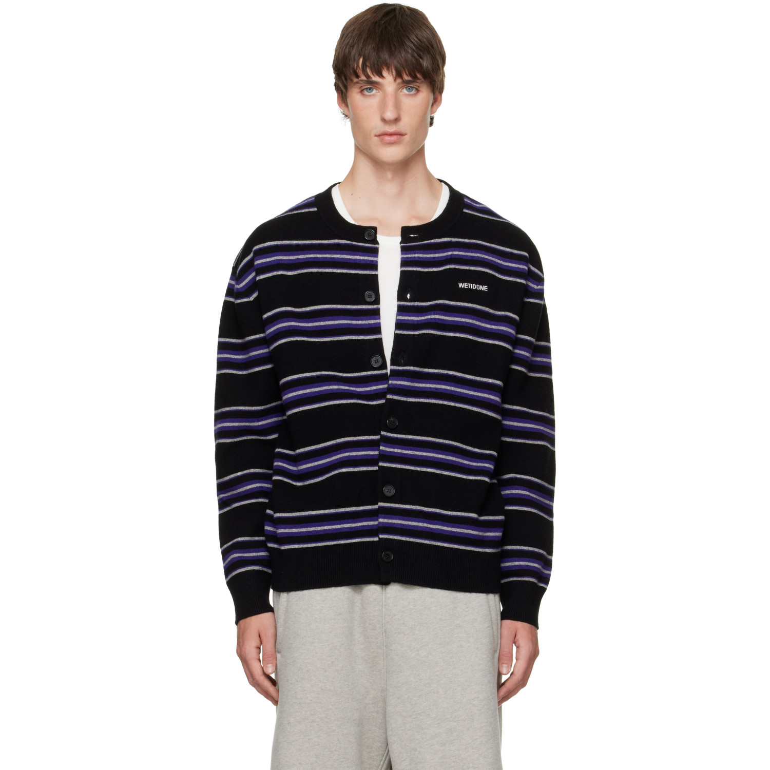 We11done Black Stripe Logo Cardigan