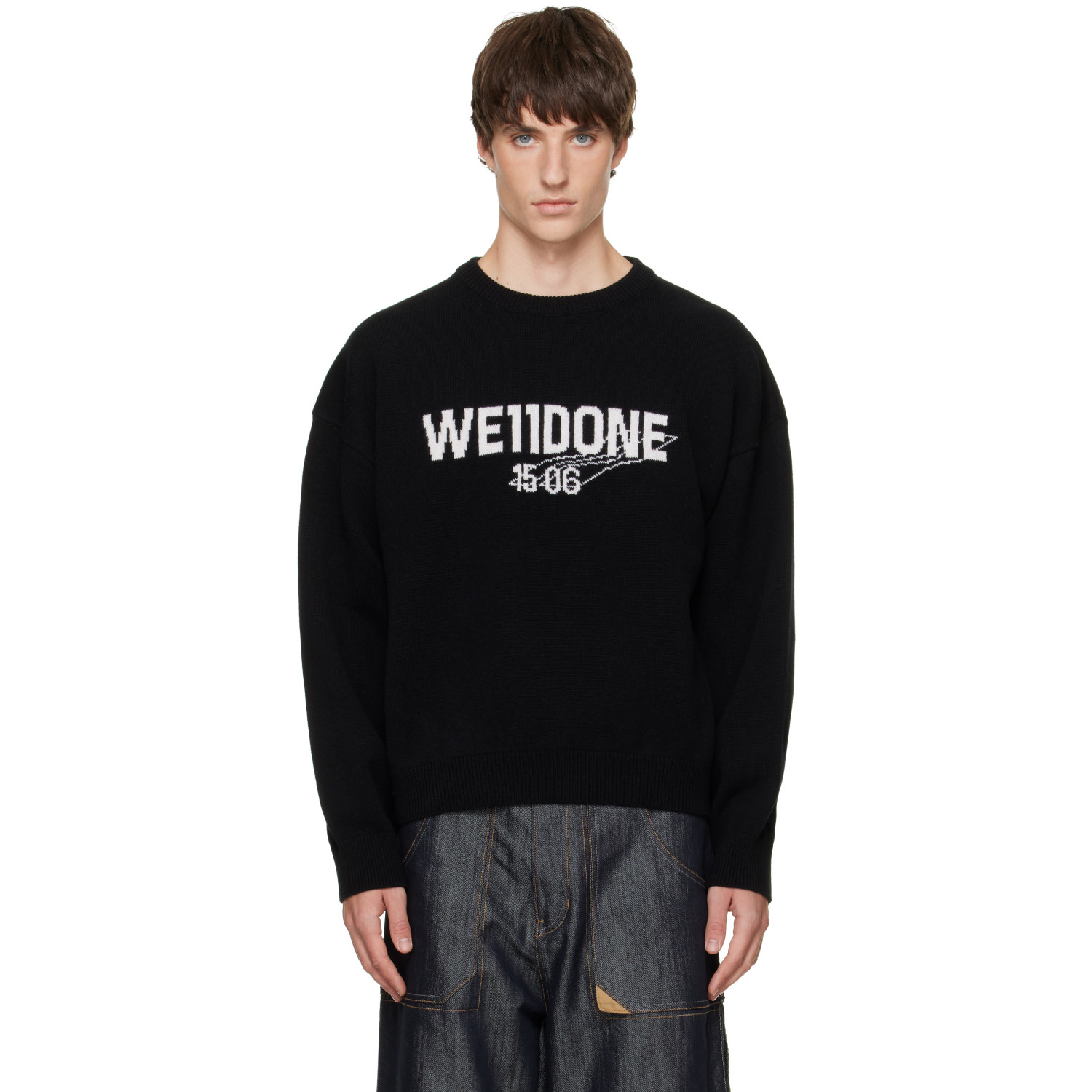 We11done Black Wide-Fit '1506' Logo Pullover Sweater