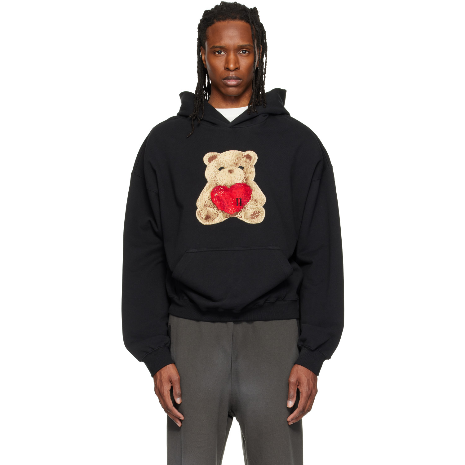 We11done Black Heart Teddy Hoodie