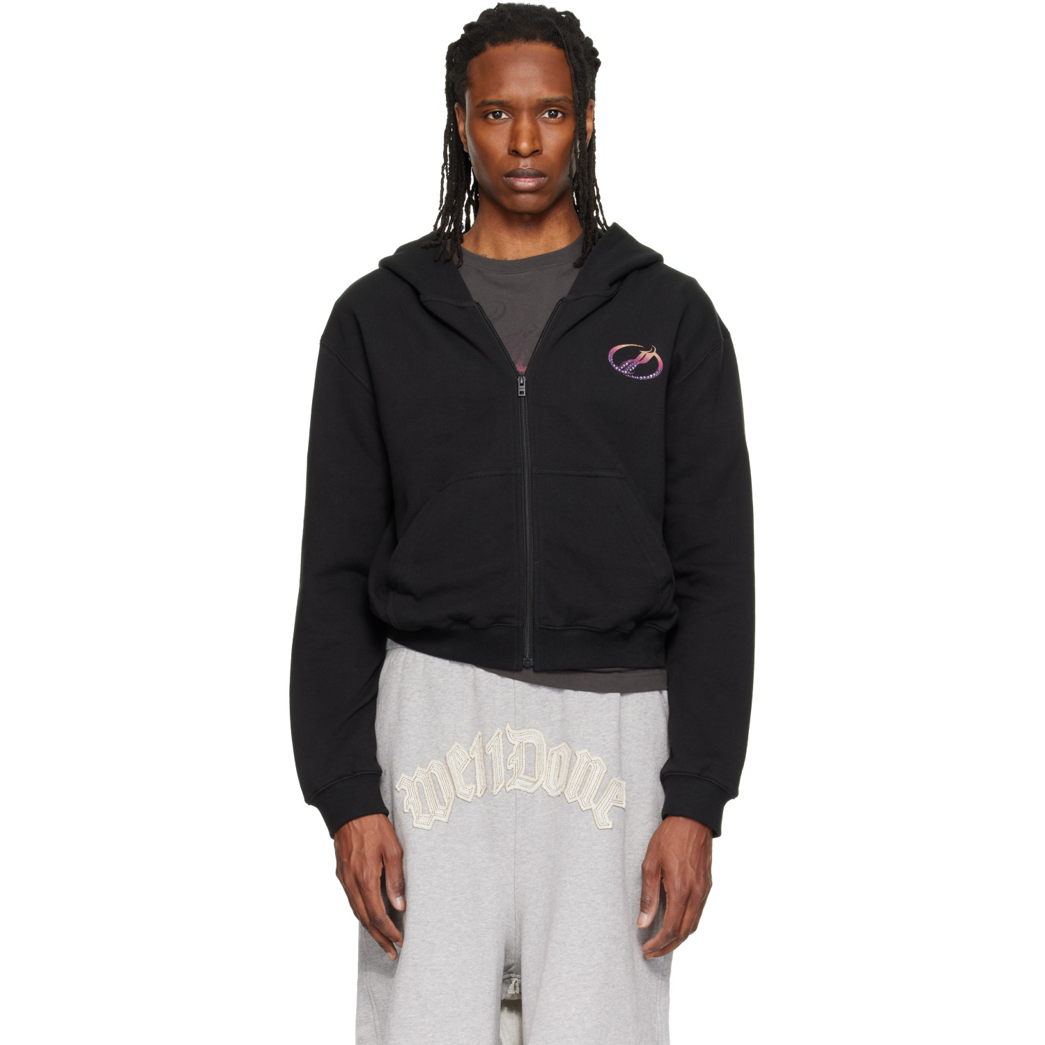We11done Black Gradient Logo Zip-Up Hoodie