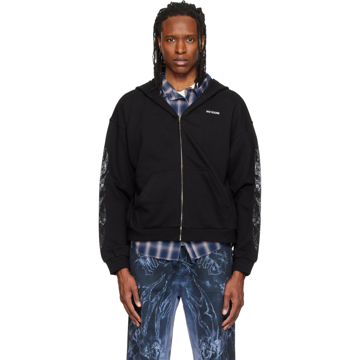 We11done Black Lace 'WE11DONE' Zip-Up Hoodie