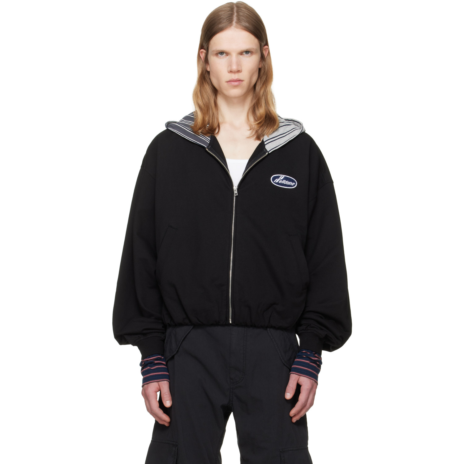 We11done Black Bubble Zip-Up Hoodie