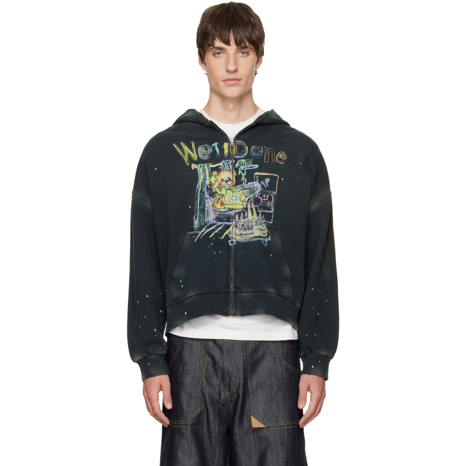 We11done Gray Anniversary Teddy Zip-Up Hoodie
