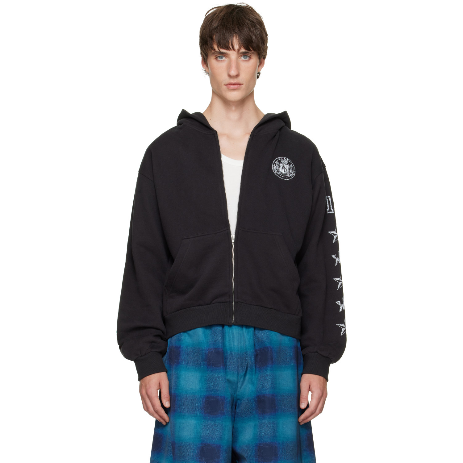 We11done Black Collage Graphic Zip-Up Hoodie