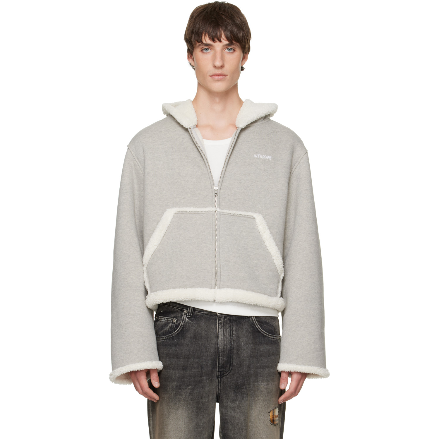 We11done Gray Sherpa Fleece Hoodie