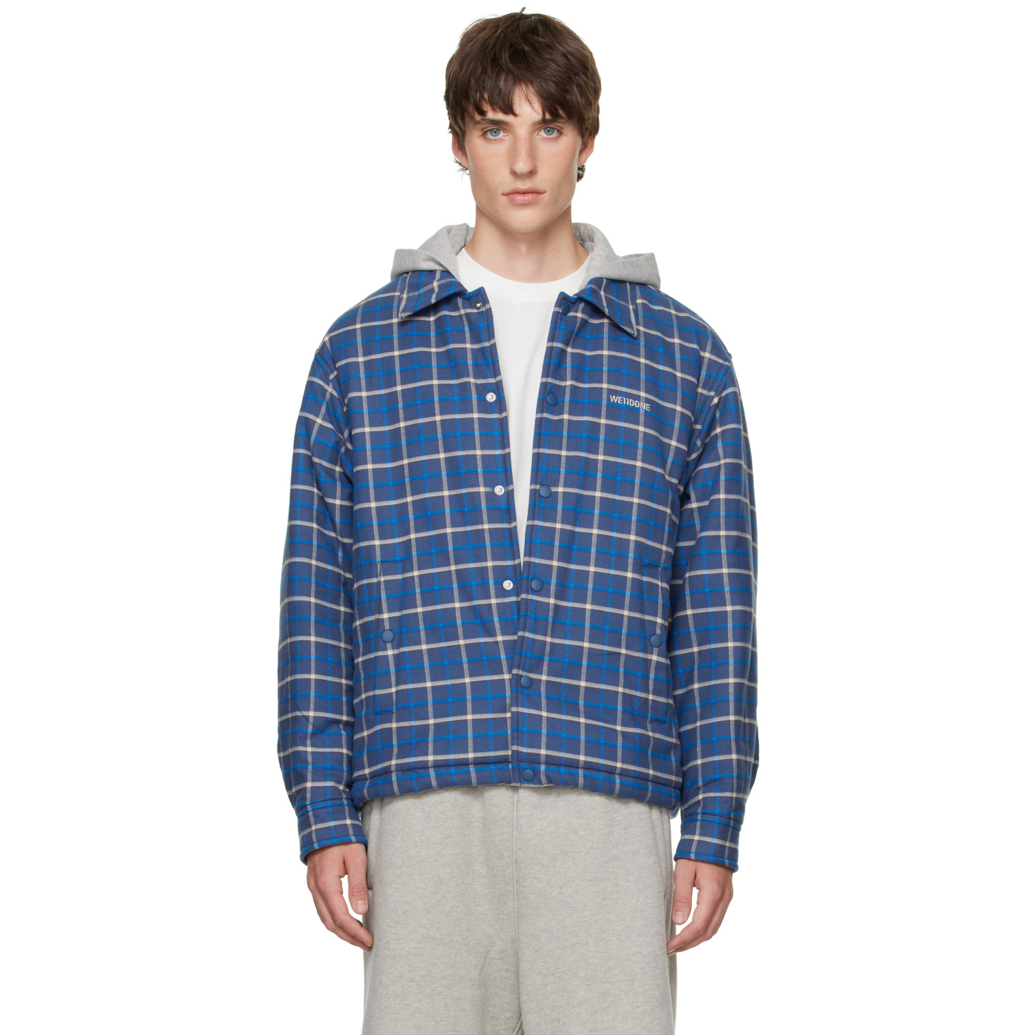 We11done Blue Hooded Shirt Jacket