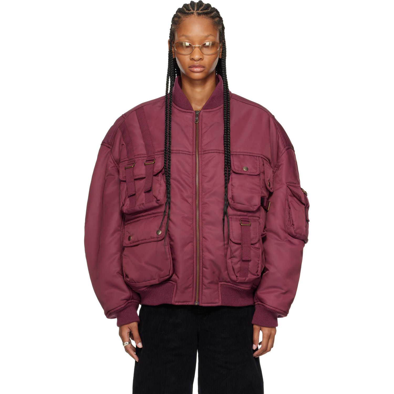 LU'U DAN Burgundy Aviator Bomber Jacket