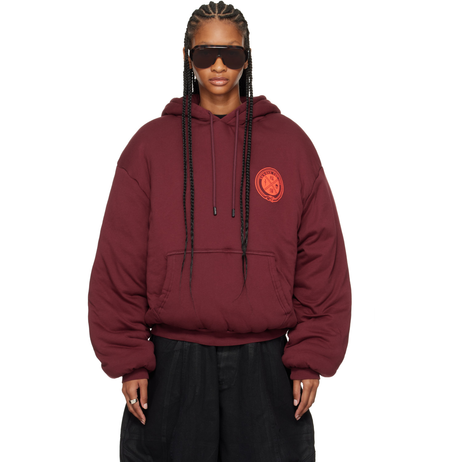 LU'U DAN Burgundy Wadded Slouch Hoodie