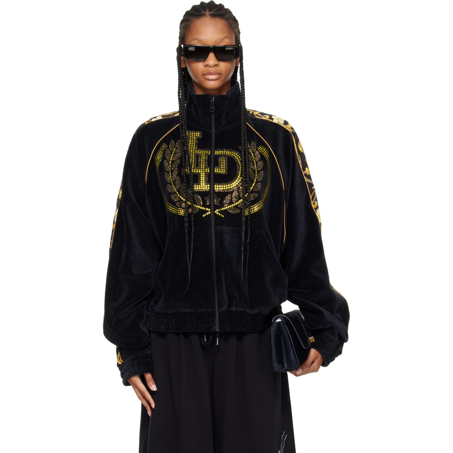 LU'U DAN Black Supa Sleaze Velvet Track Jacket