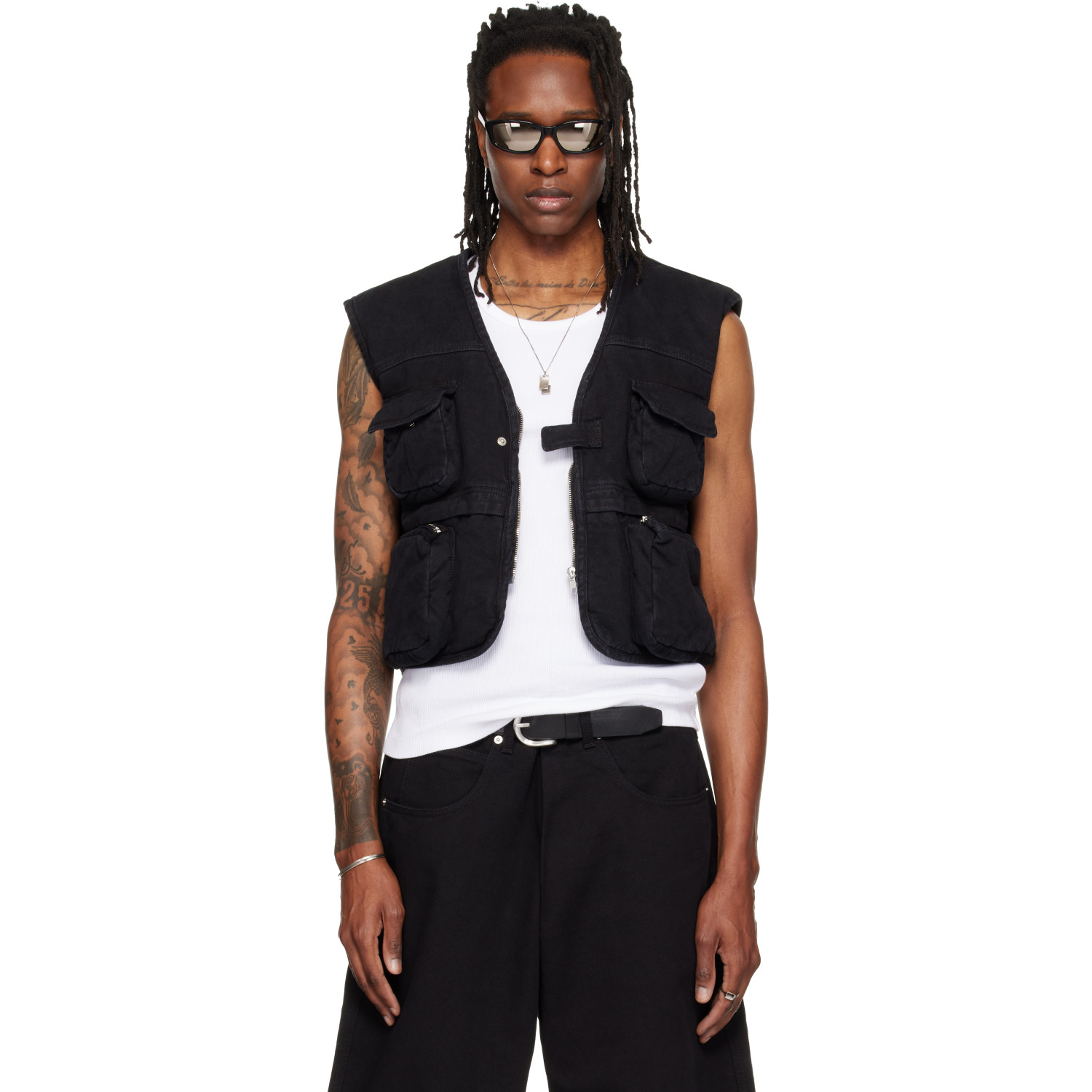 LU'U DAN Black Wadded Cargo Vest