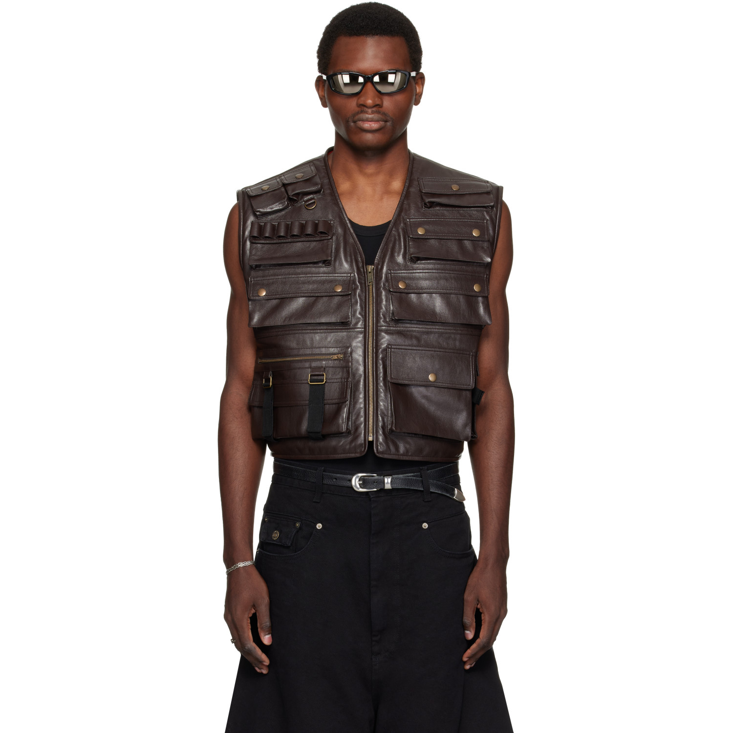 LU'U DAN Brown Workwear Faux-Leather Vest