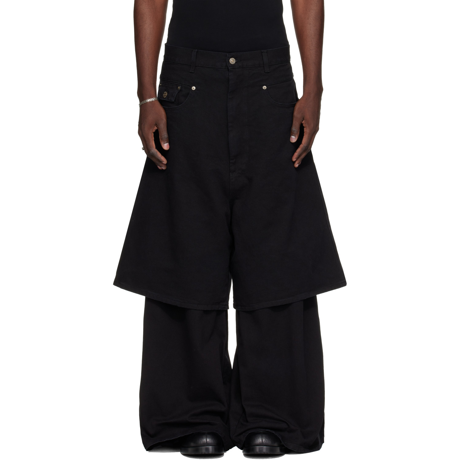 LU'U DAN Black Double-Deck Denim Jeans