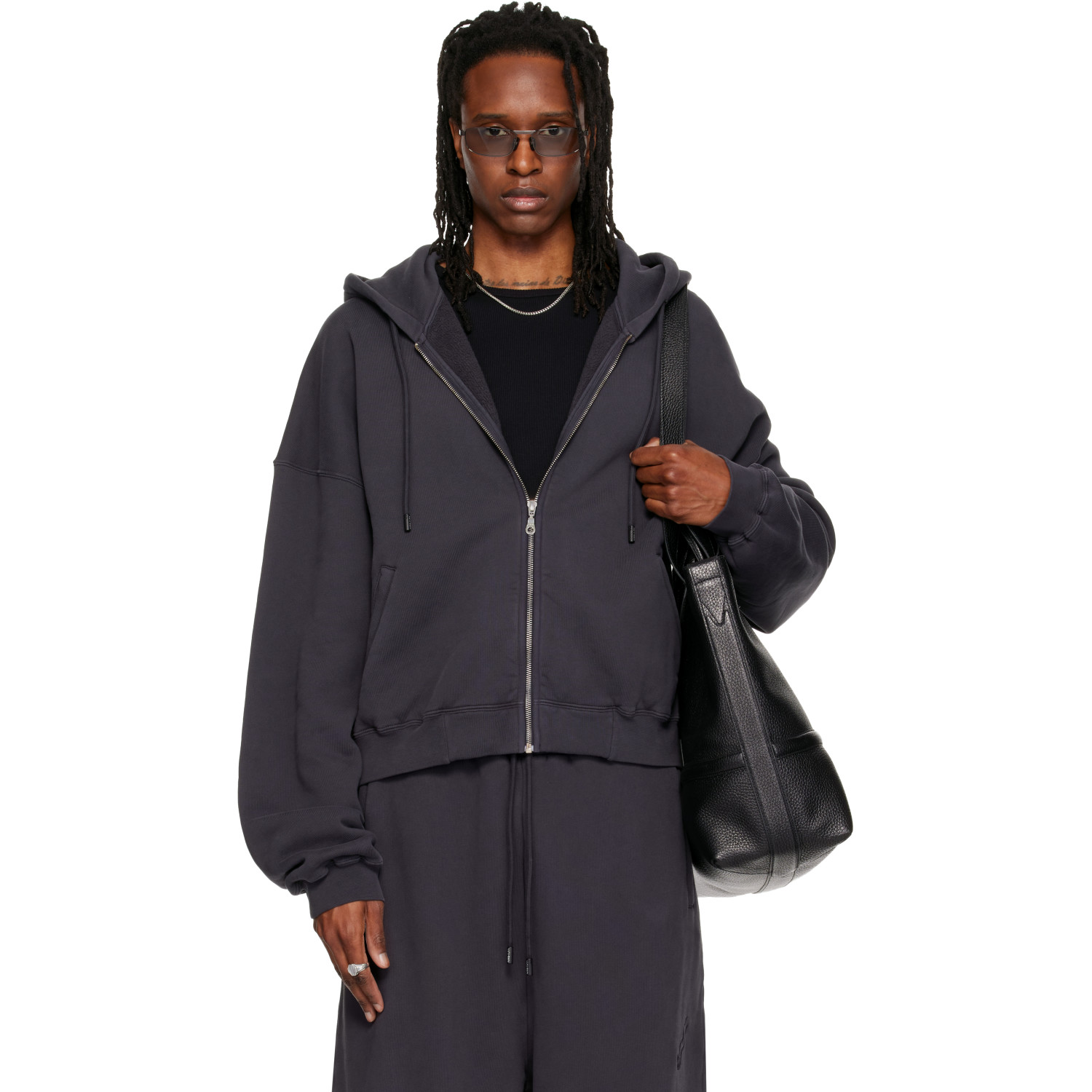 LU'U DAN Gray Washed Zip Hoodie