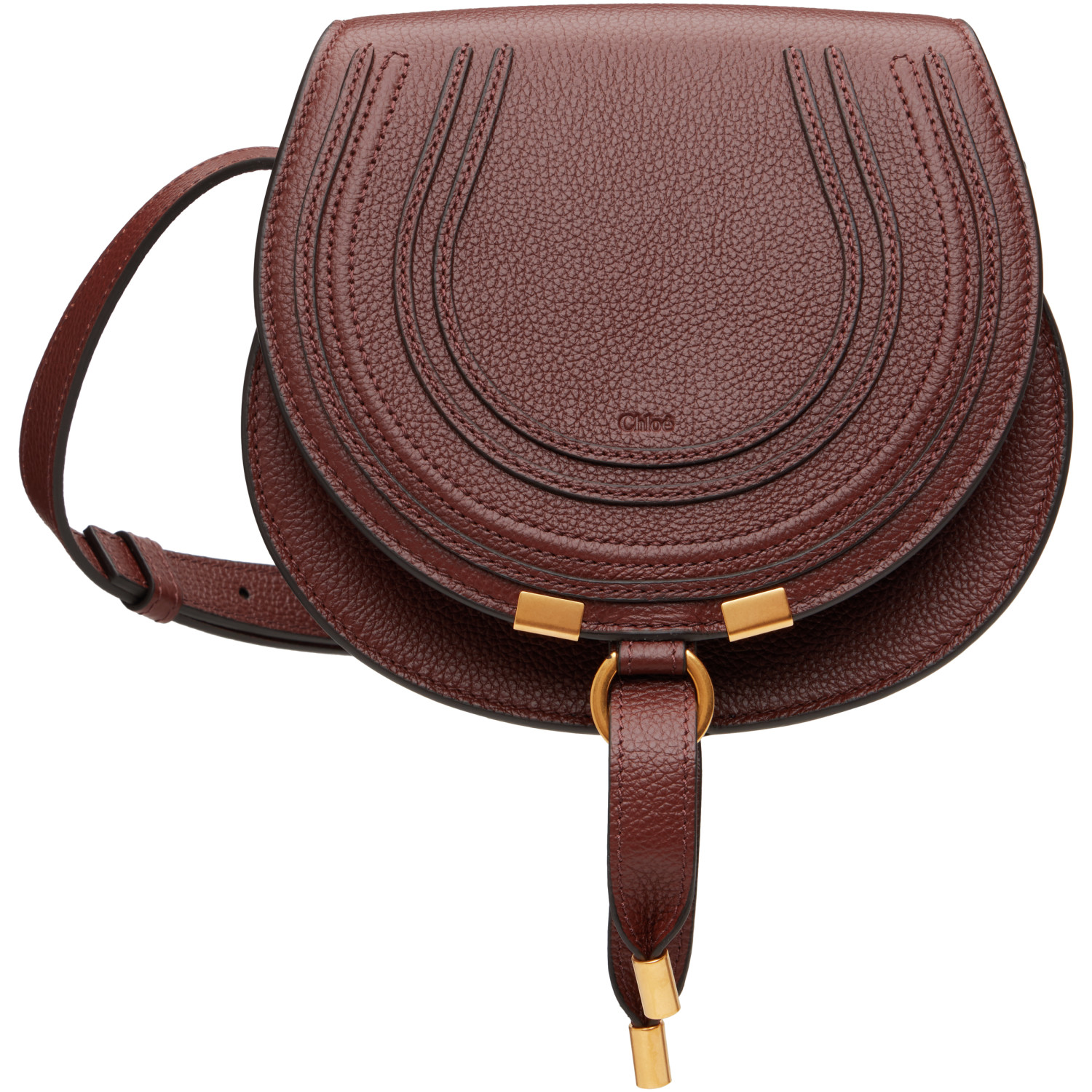 Chloé Brown Grained Leather Marcie Saddle Bag
