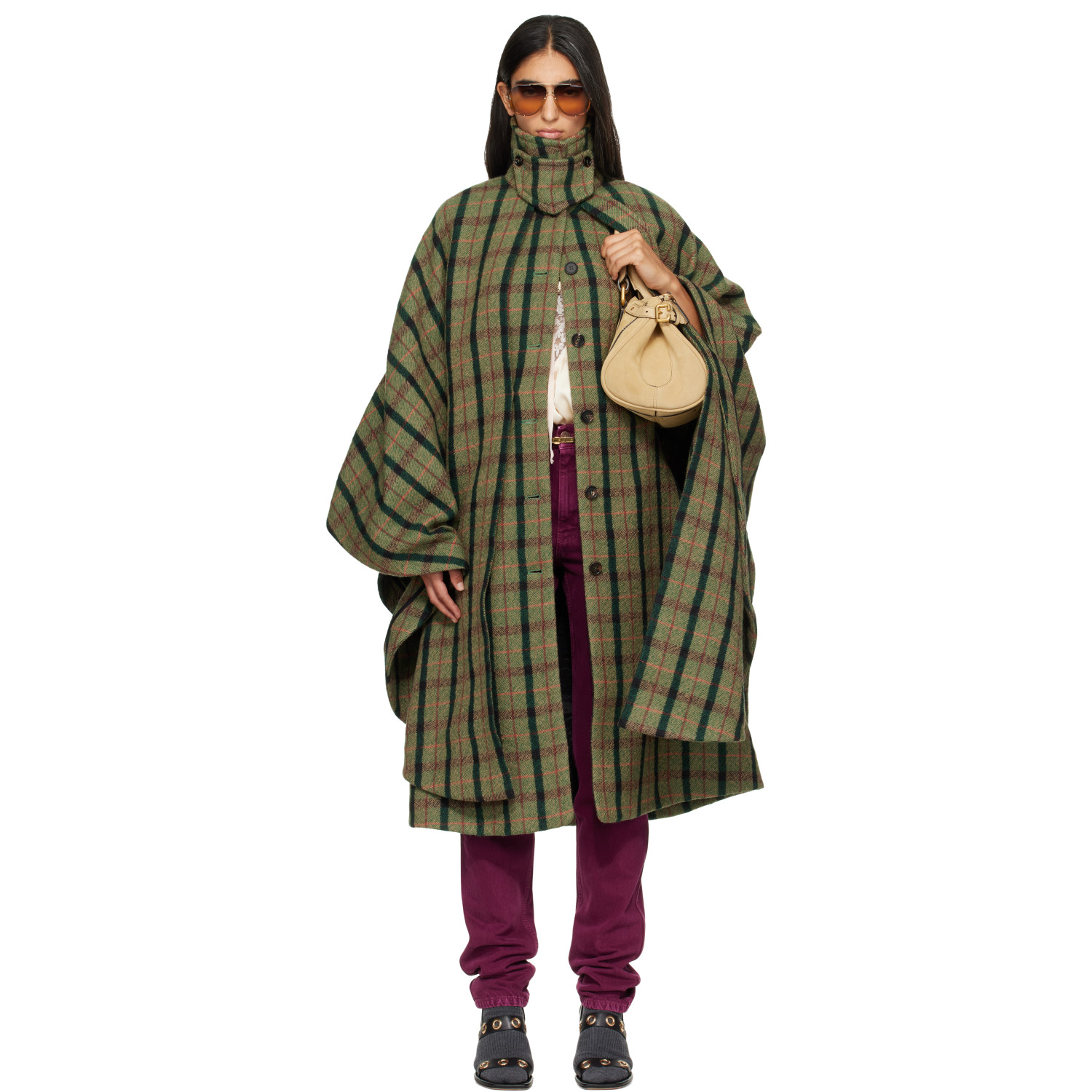 Chloé Khaki Layered Long Cape Coat
