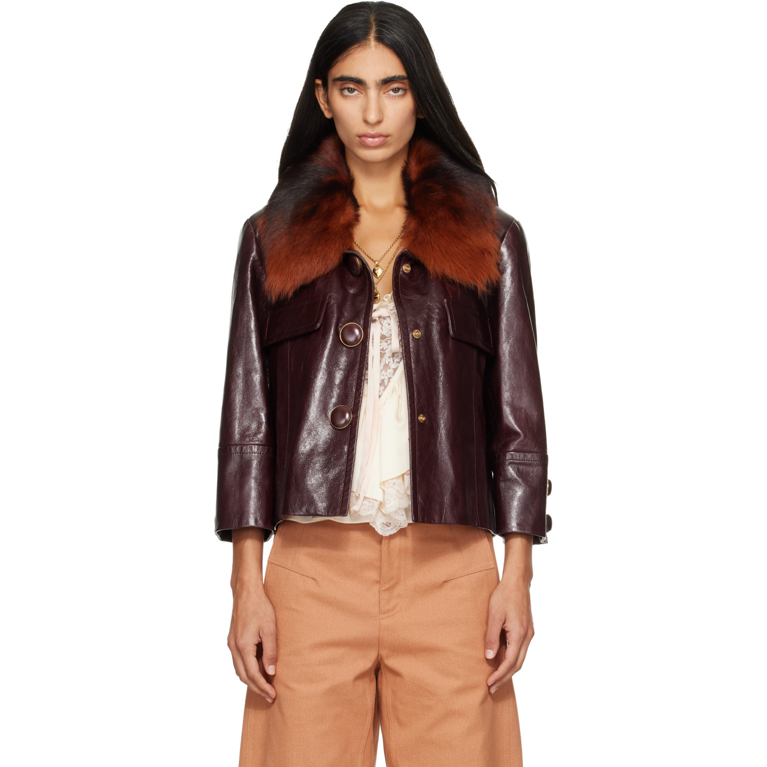 Chloé Purple Cropped Leather Jacket