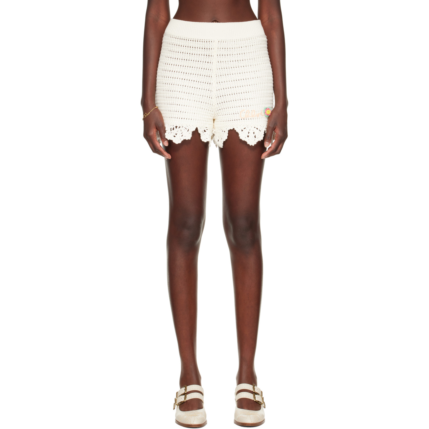 Chloé Off-White Crochet High-Waisted Logo Mini Shorts