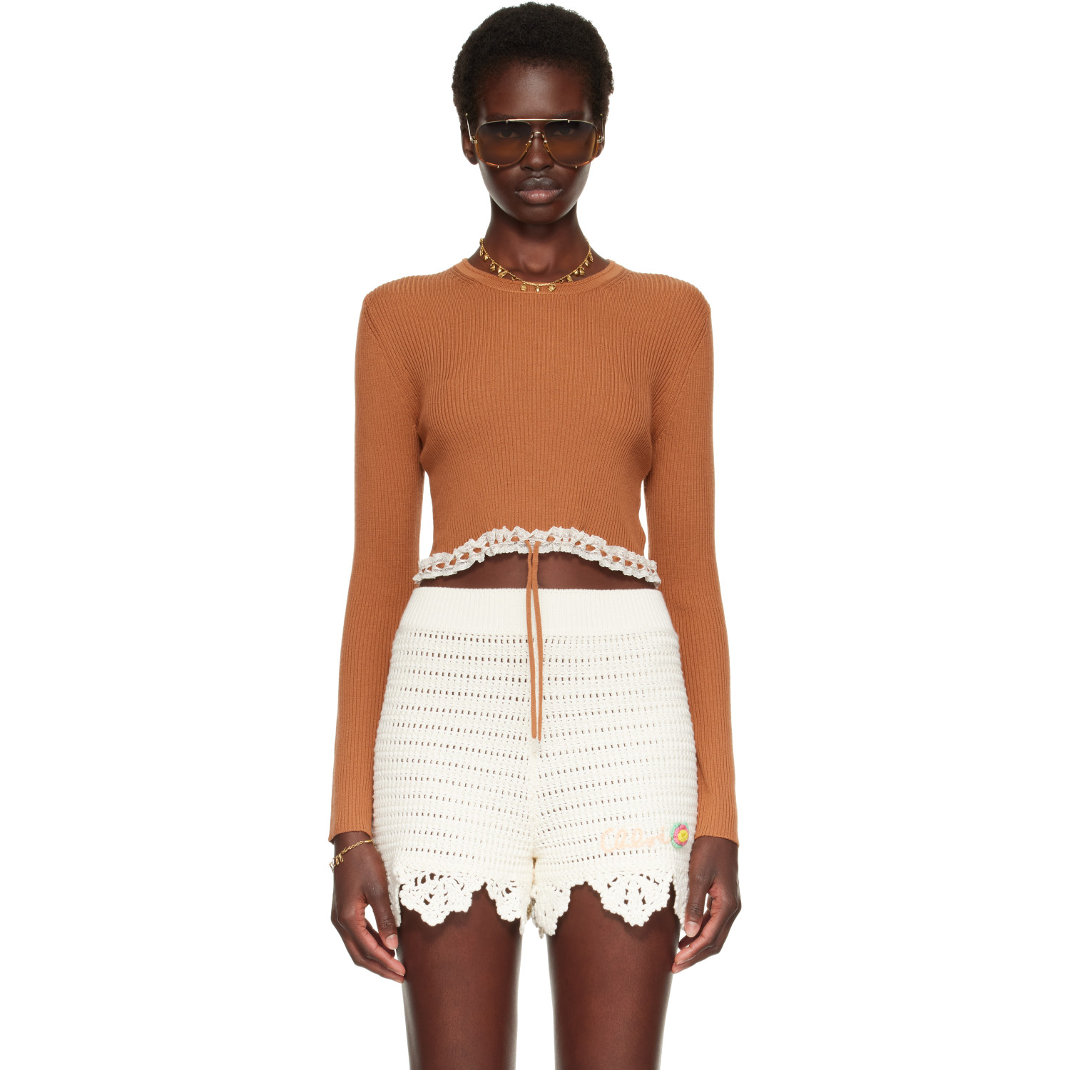 Chloé Brown Cropped Fitted Sweater
