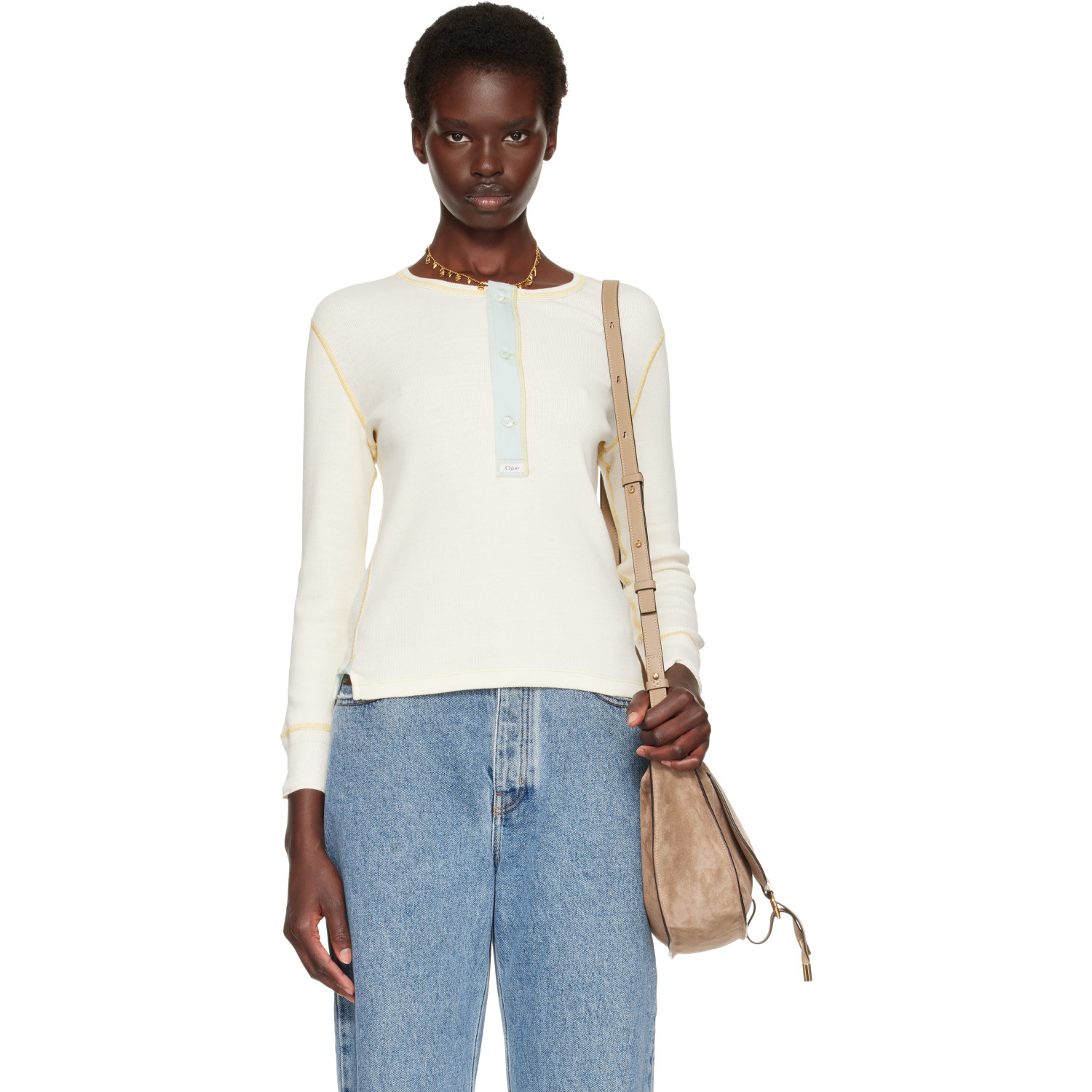 Chloé Off-White Fitted Cotton Jersey Henley