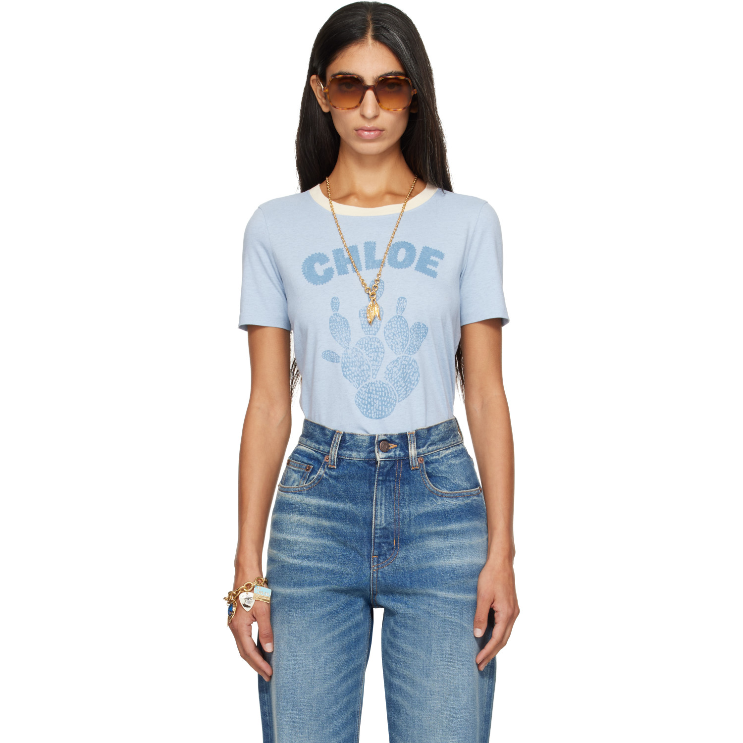 Chloé Blue Cactus Print Cotton Jersey T-shirt