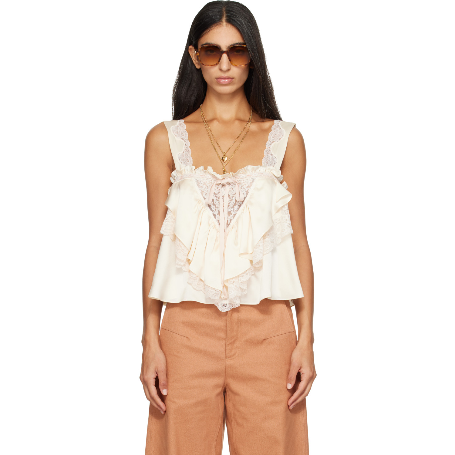 Chloé Off-White Sleeveless Ruffle Top
