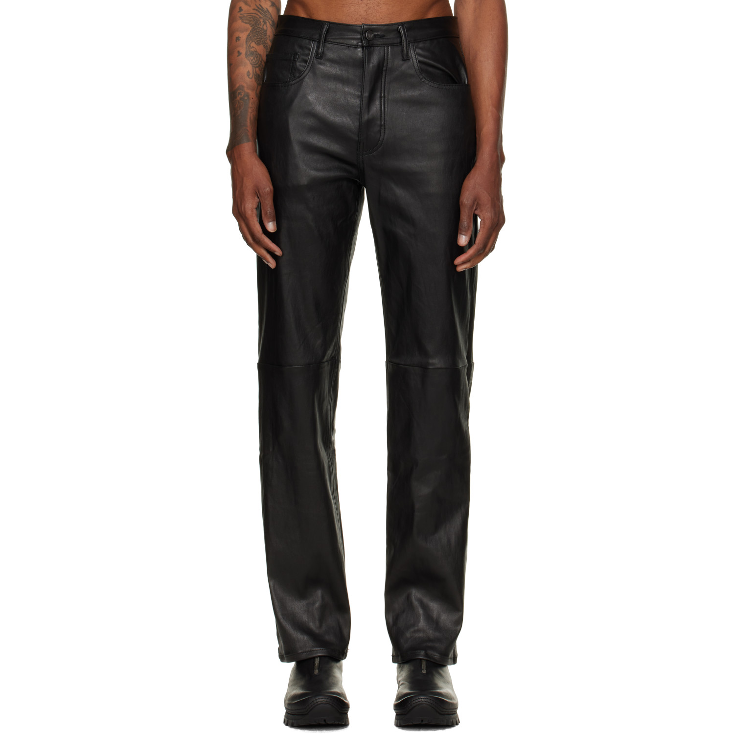 ALEXANDER DIGENOVA Black Leather Straight Trousers