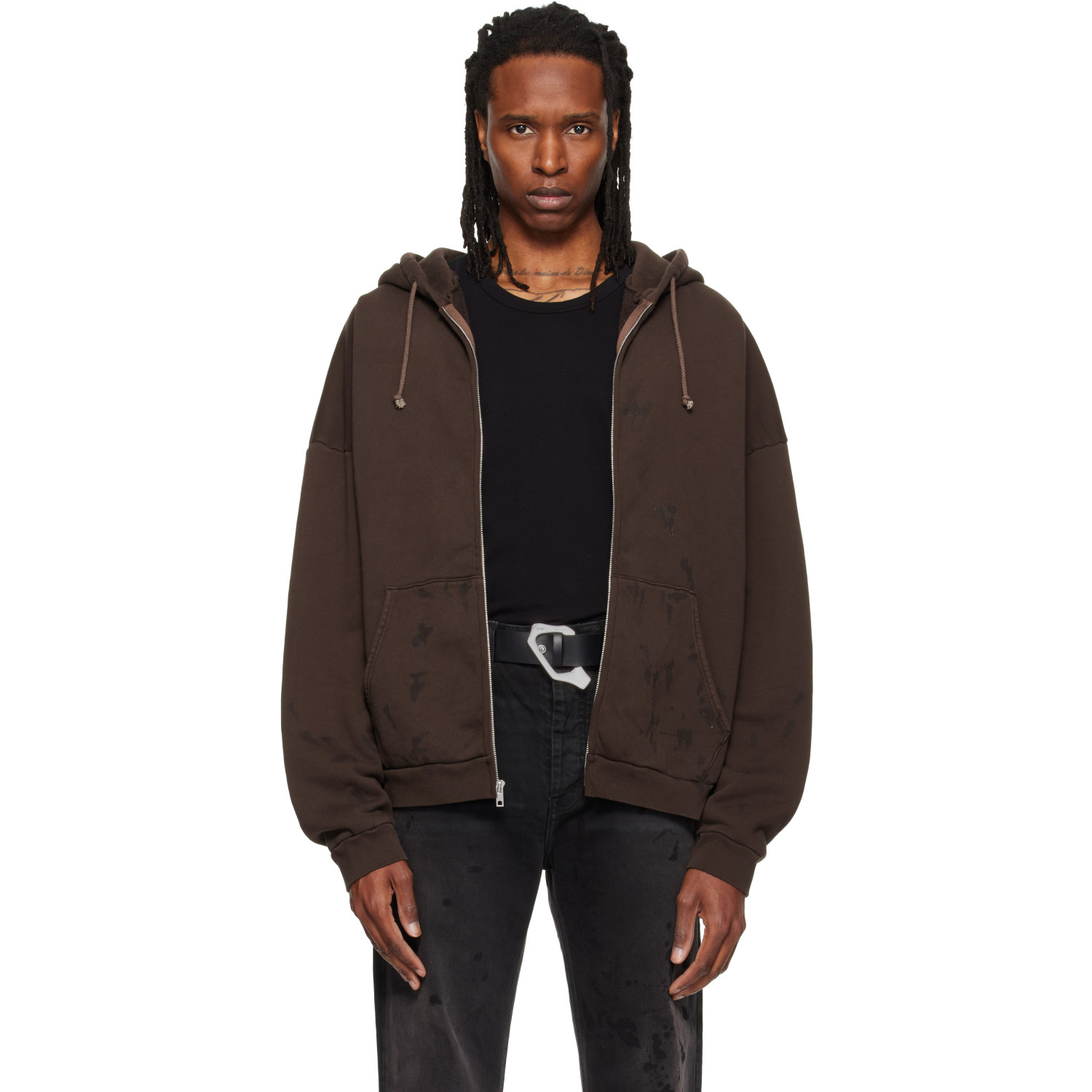 ALEXANDER DIGENOVA Brown Zip Up Painter Hoodie