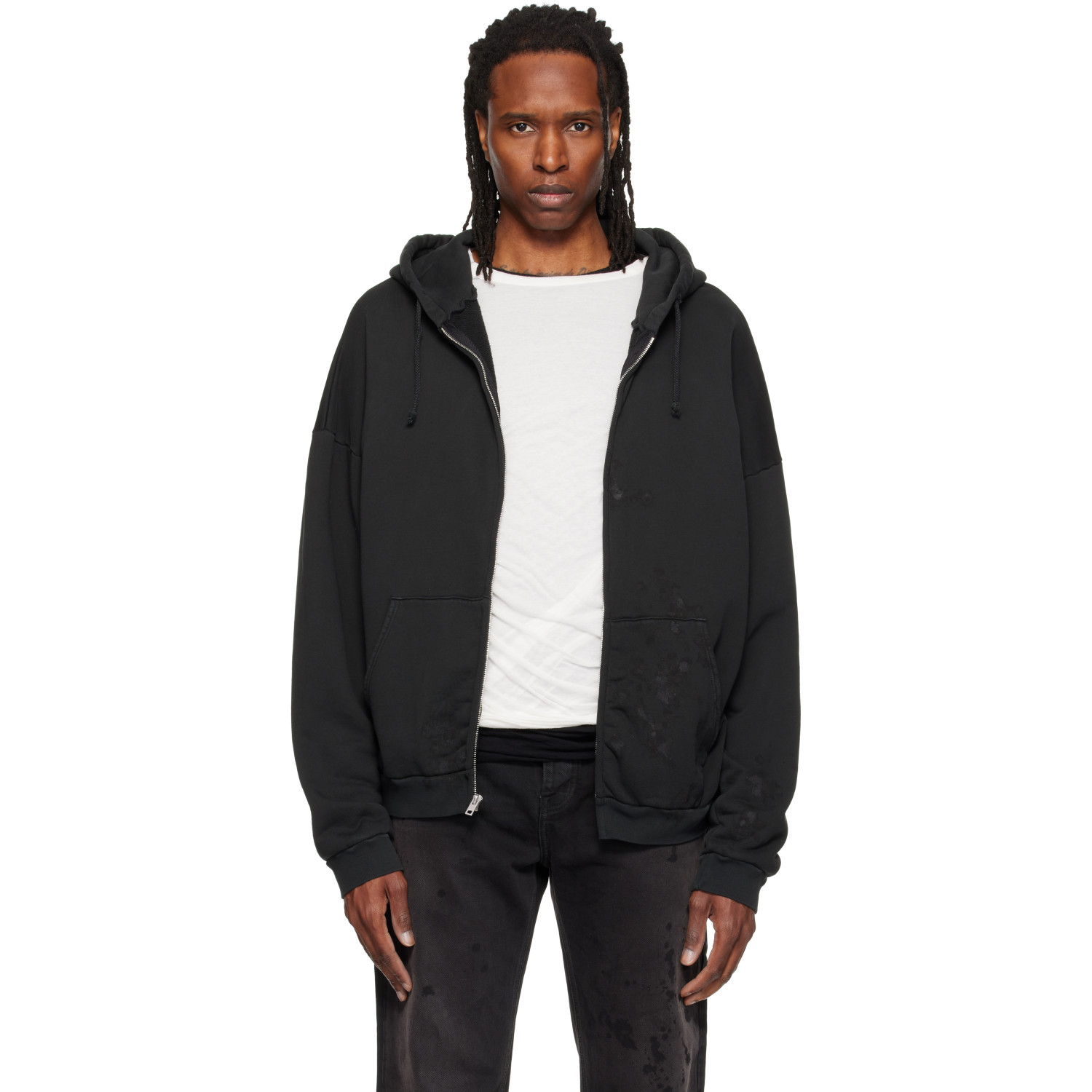 ALEXANDER DIGENOVA Black Zip Up Painter Hoodie