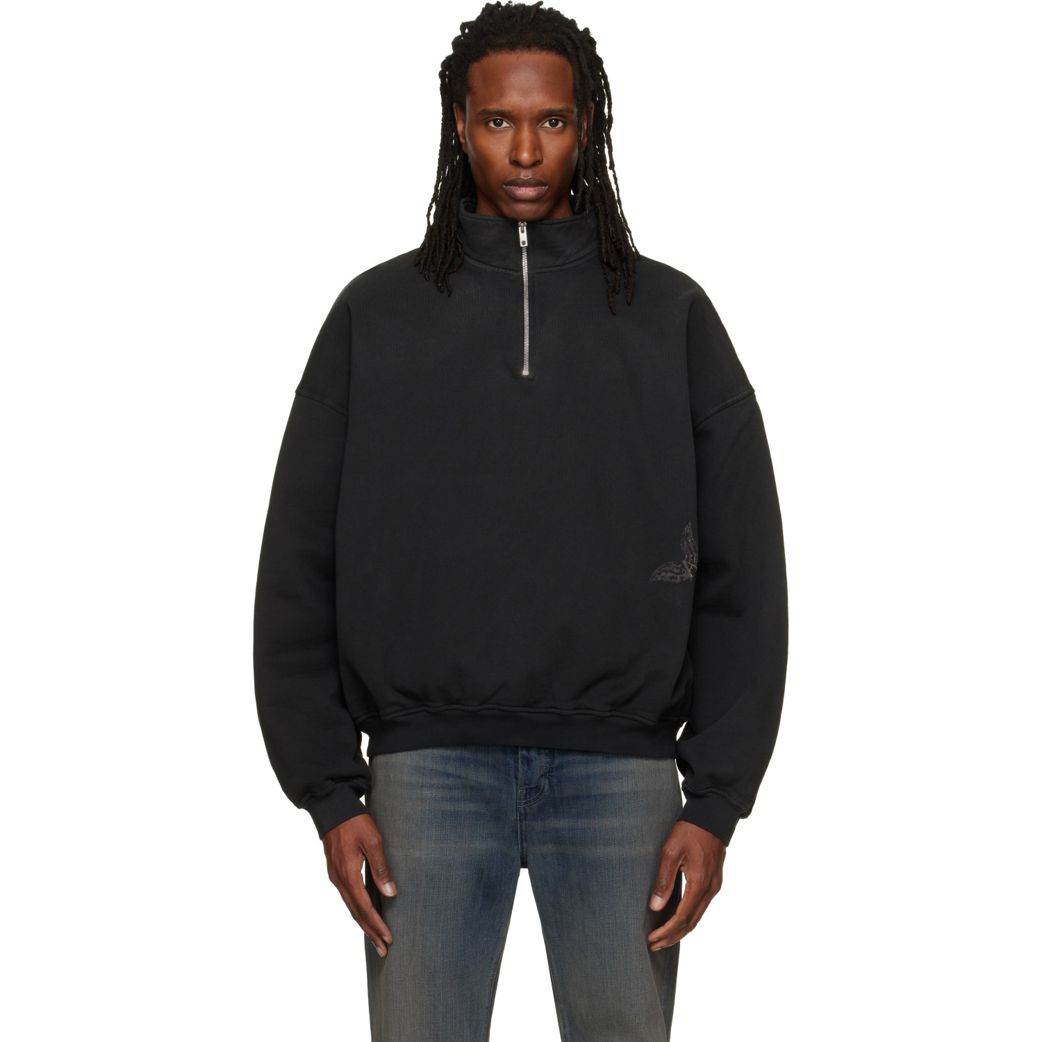 ALEXANDER DIGENOVA Black Stencil Logo Quarter Zip Sweater