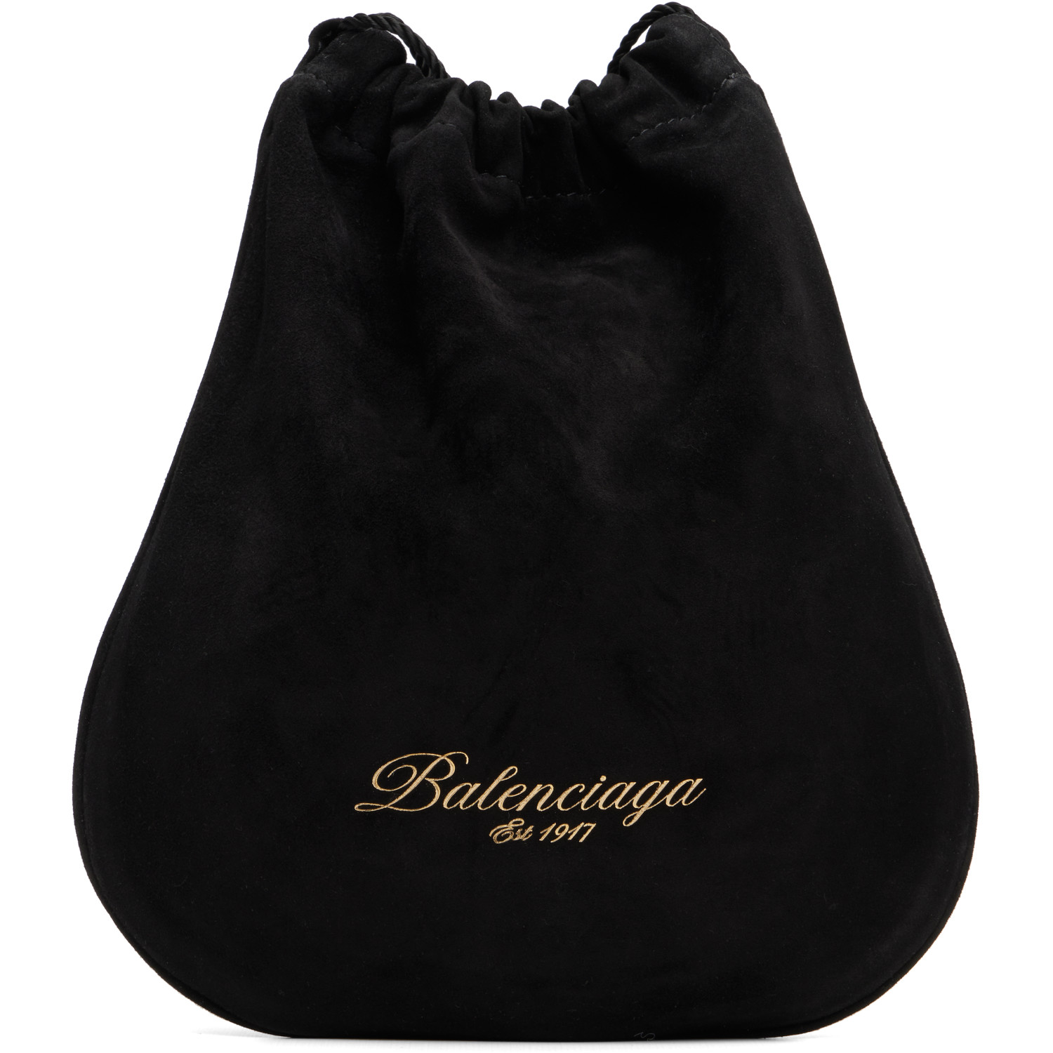 Balenciaga Black Drawstring Waxed Suede Pouch