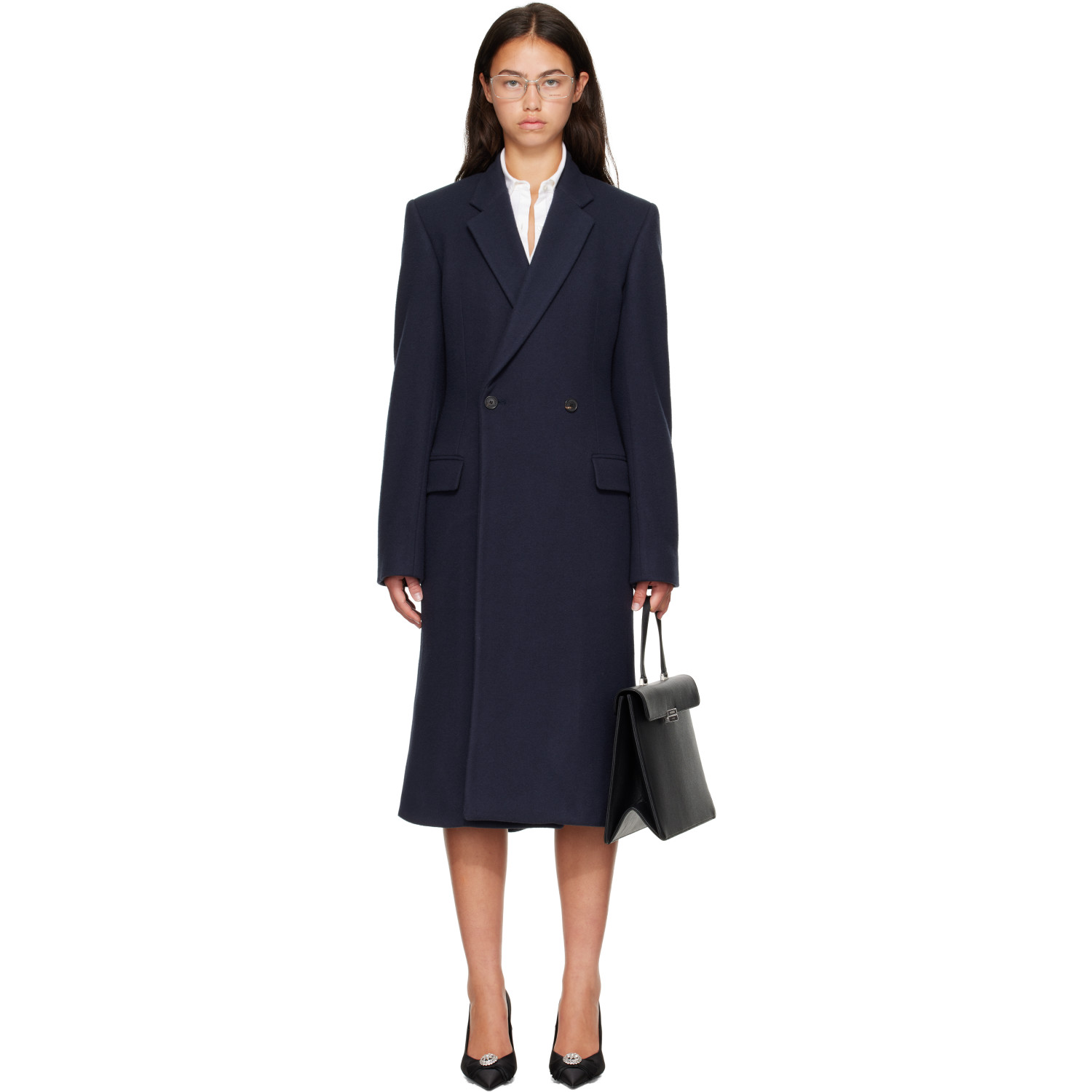 Balenciaga Navy Godet Midi Coat