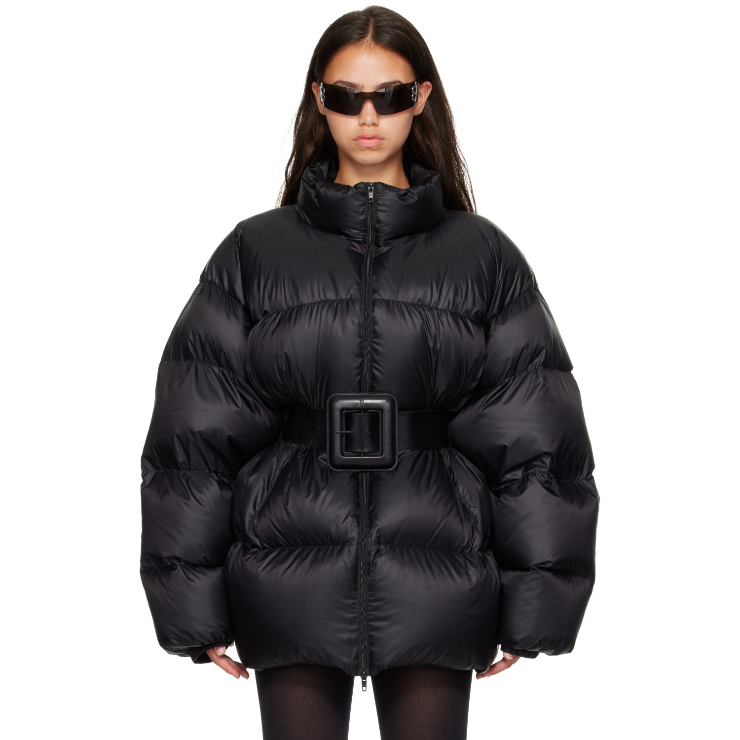 Balenciaga Black Belted Hourglass Short Puffer Down Jacket