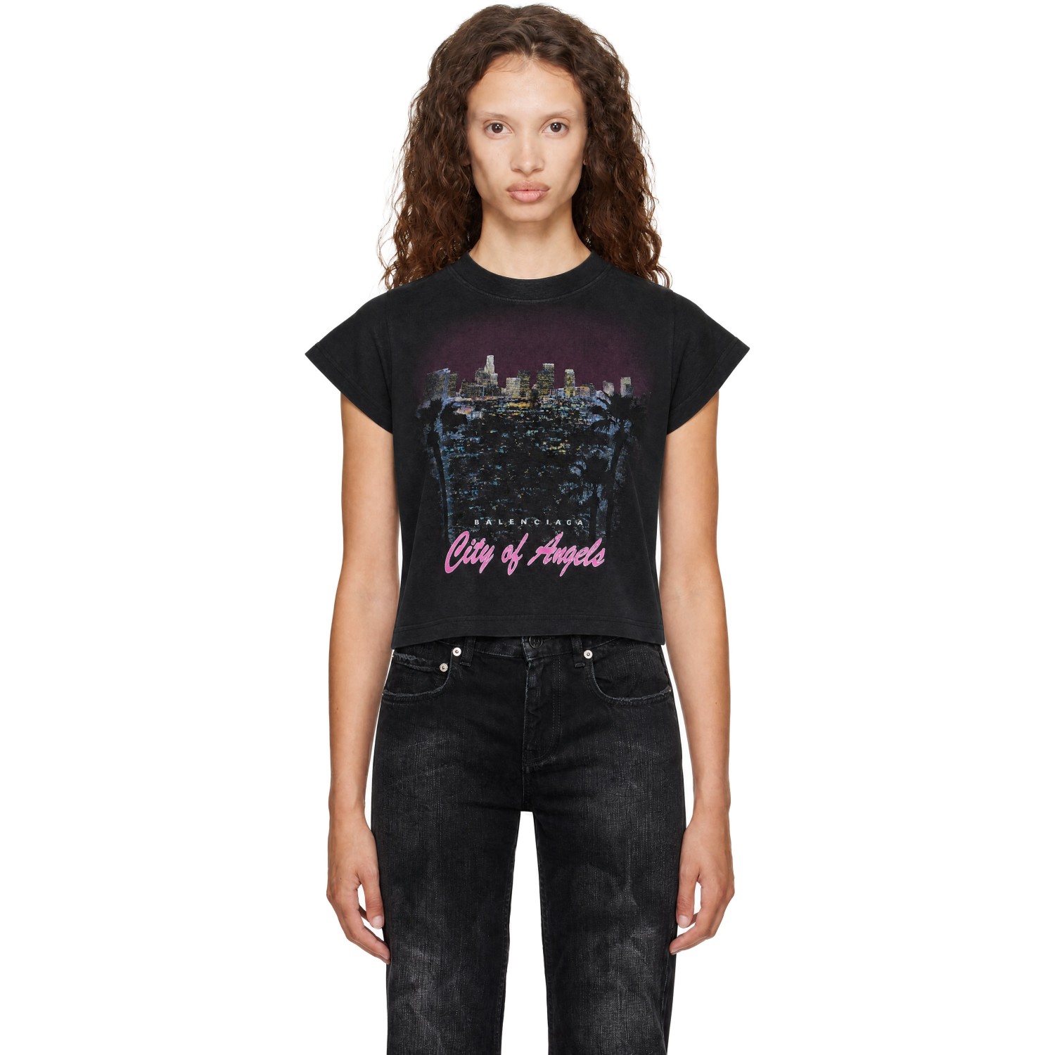 Balenciaga Black Shrunk 'City Of Angels' Stretch T-shirt