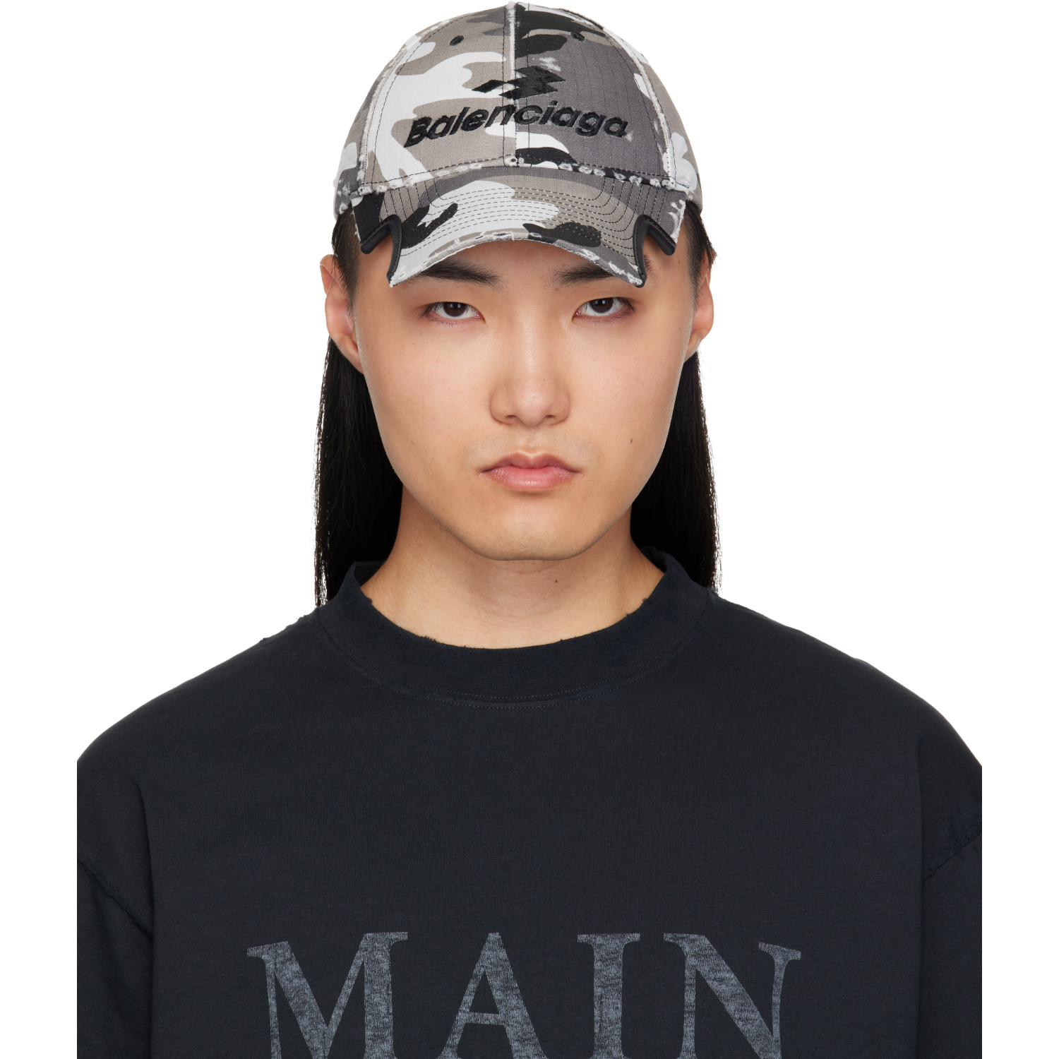 Balenciaga Gray & Black Camo Cotton Ripstop Cap