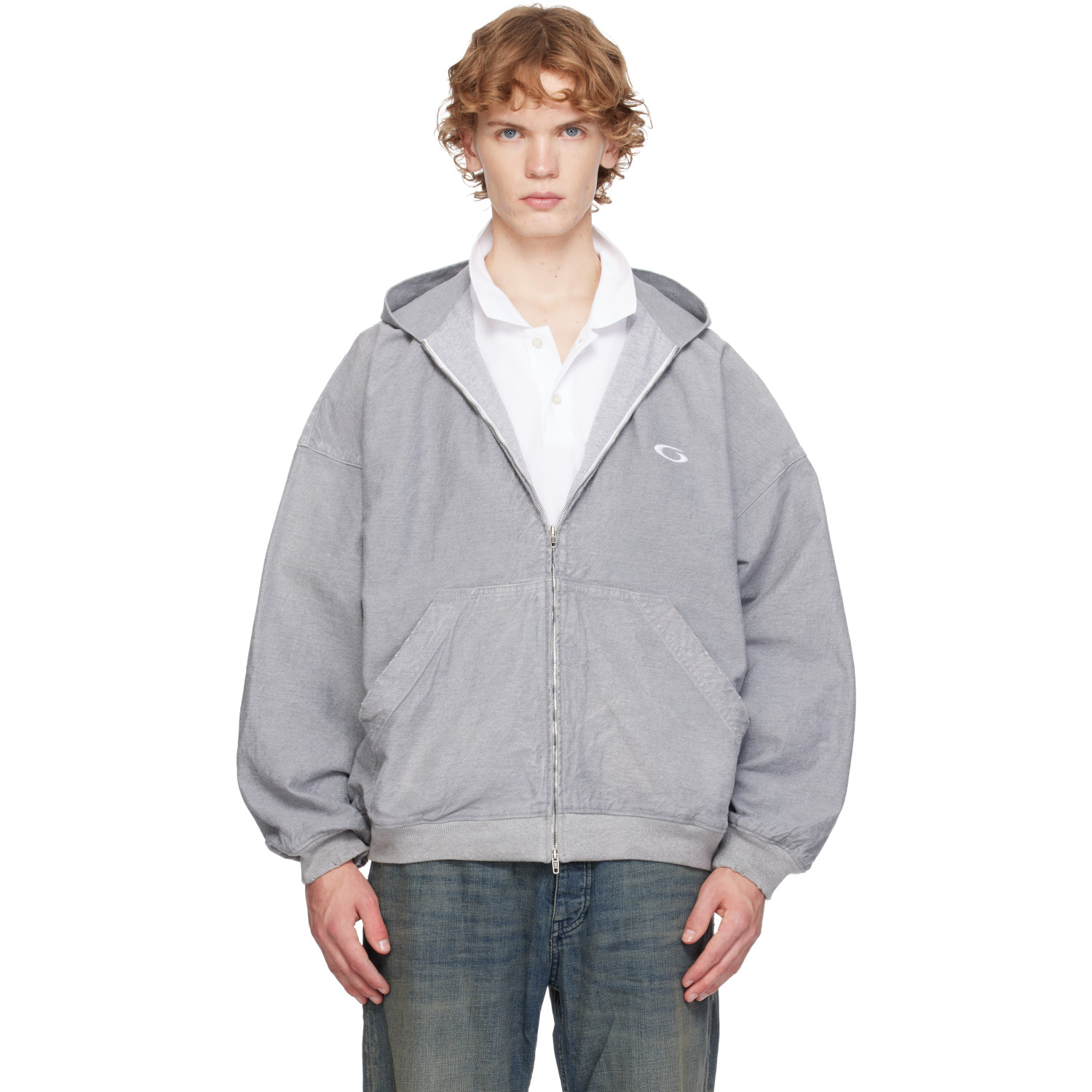 Balenciaga Gray Denim Logo Hoodie