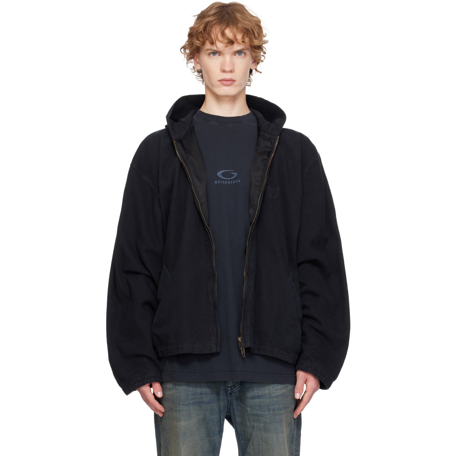 Balenciaga Black Hooded Zip-Up Jacket