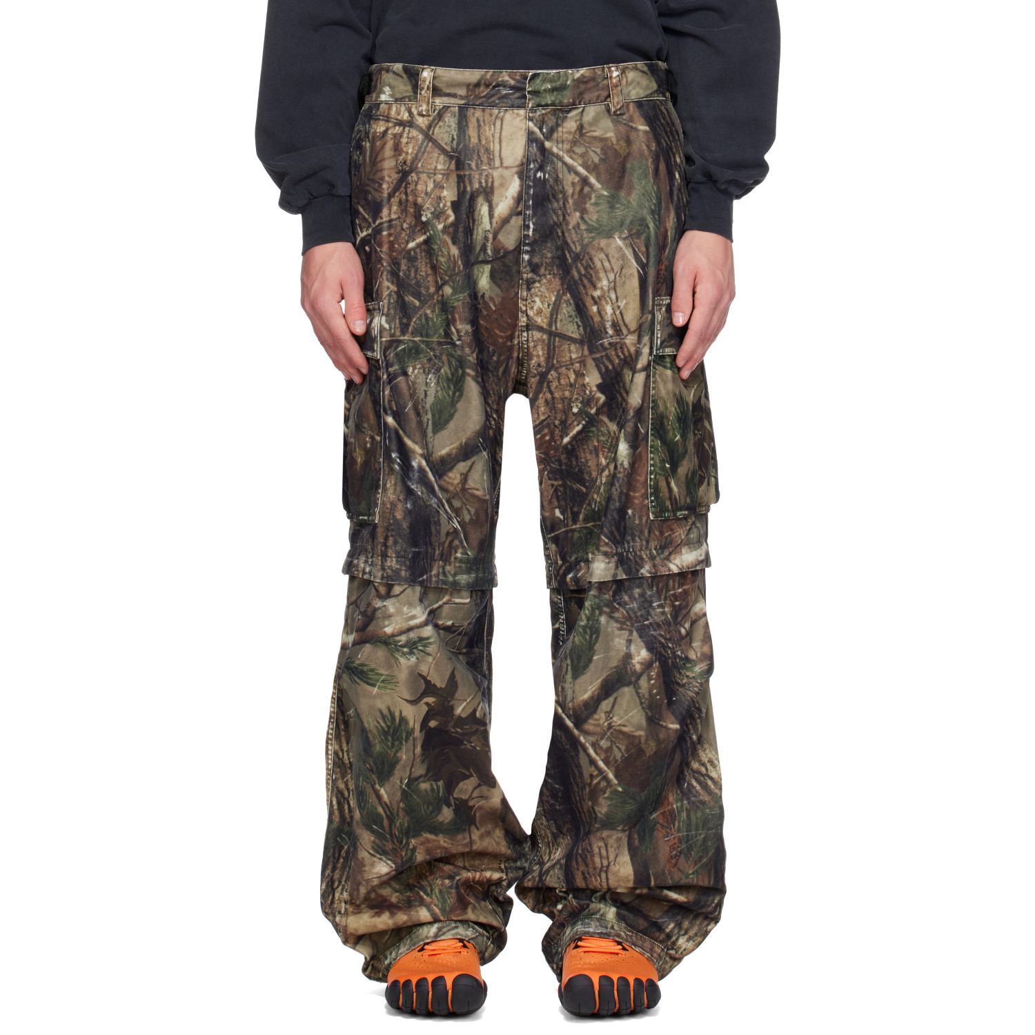 Balenciaga Brown Camo Flocked Cotton Baggy Cargo Pants