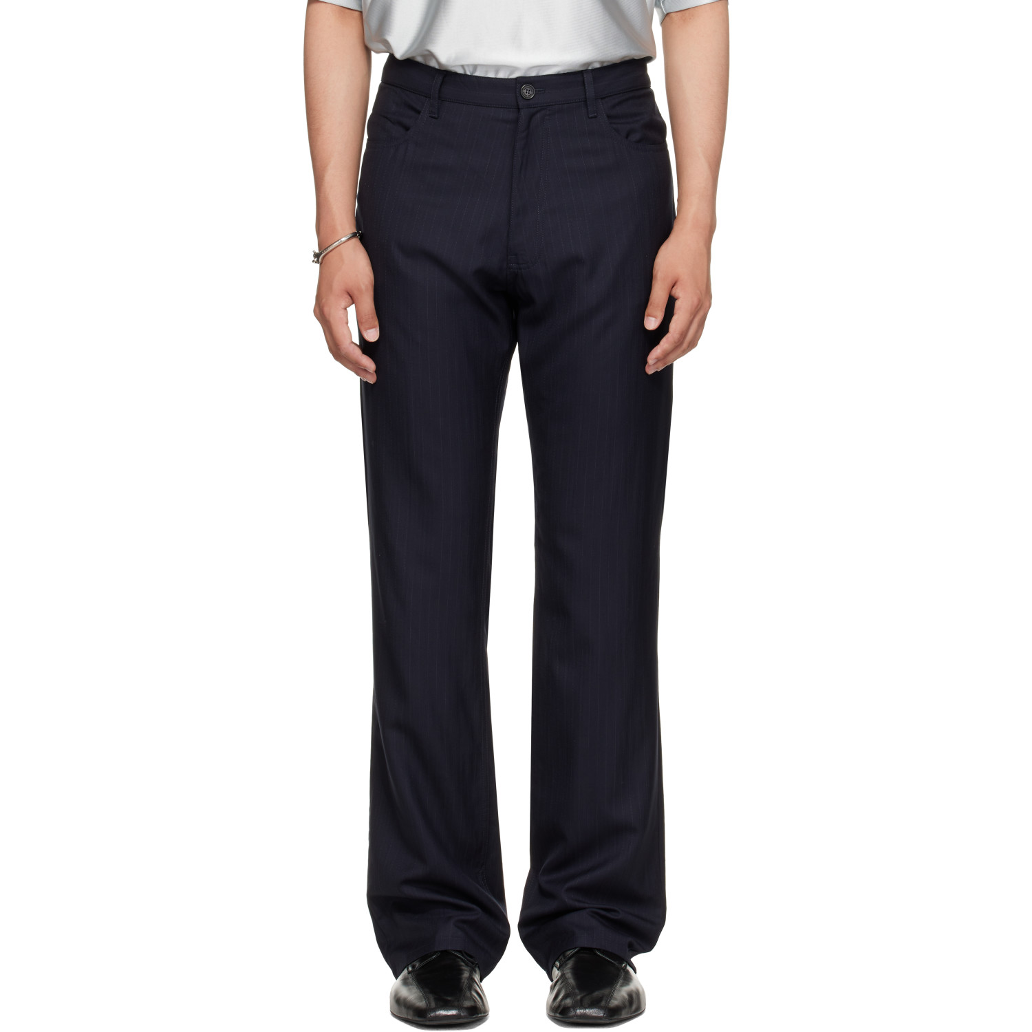 Balenciaga Navy Fine Wool Pinstripe Trousers
