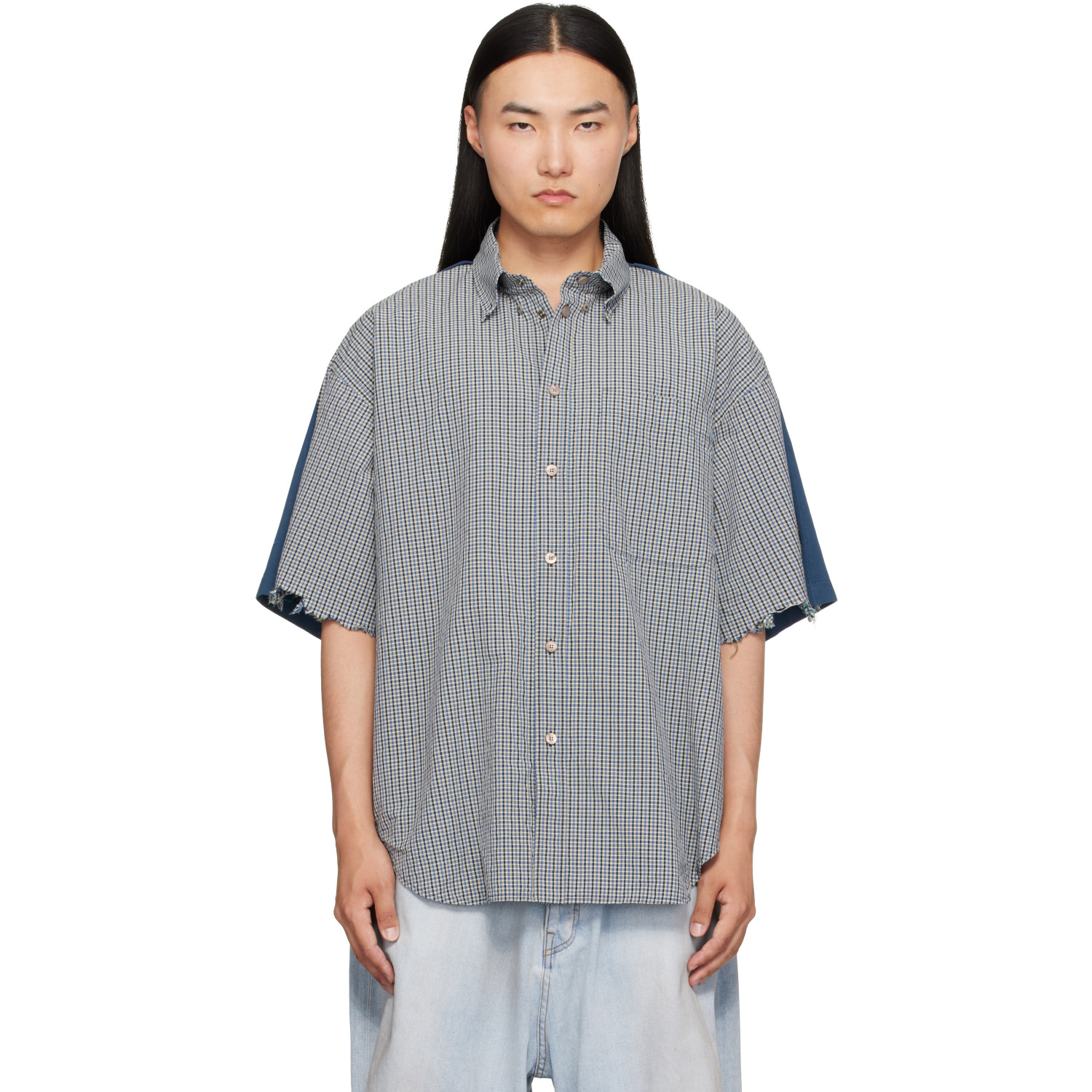 Balenciaga Blue Check Hybrid Shirt