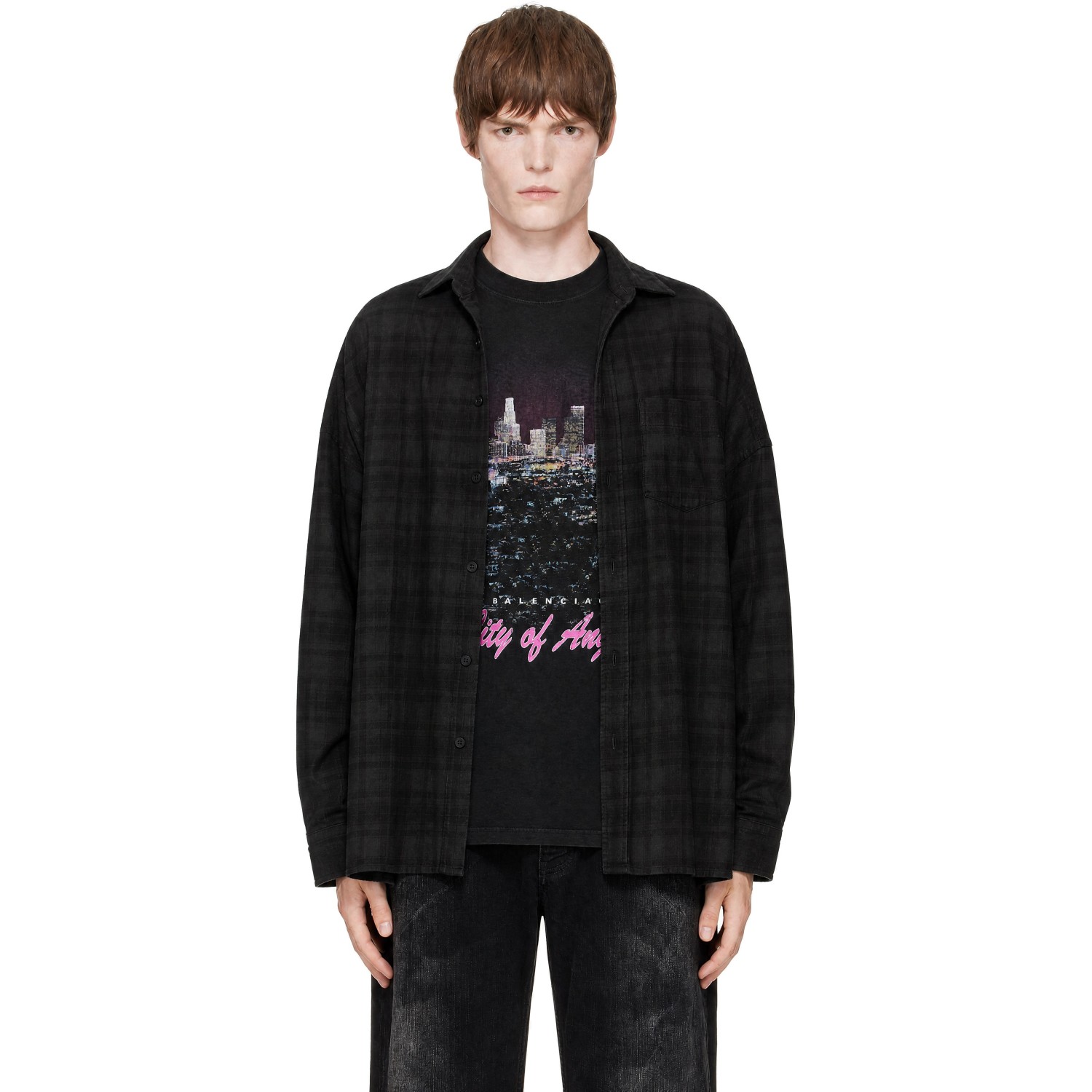 Balenciaga Black Flannel Layered Shirt