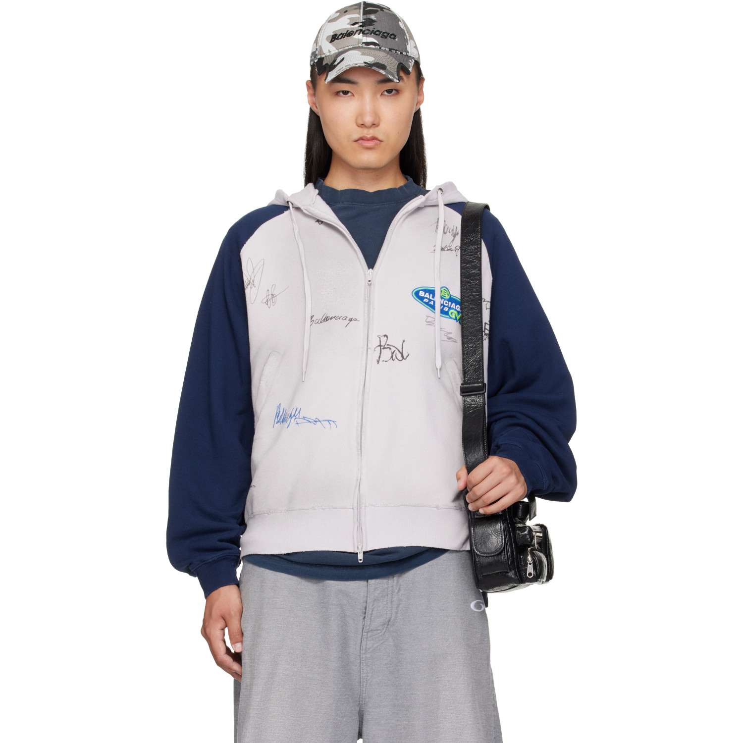 Balenciaga White Raglan Zip-Up Hoodoe