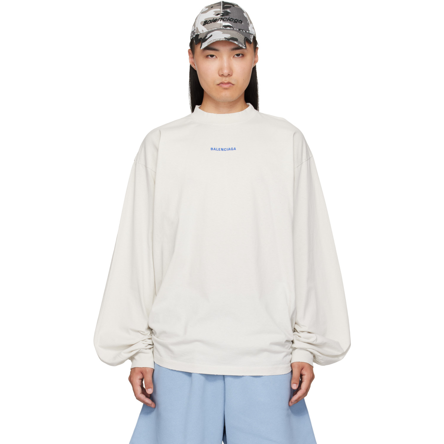 Balenciaga White Distressed Long-Sleeve T-Shirt