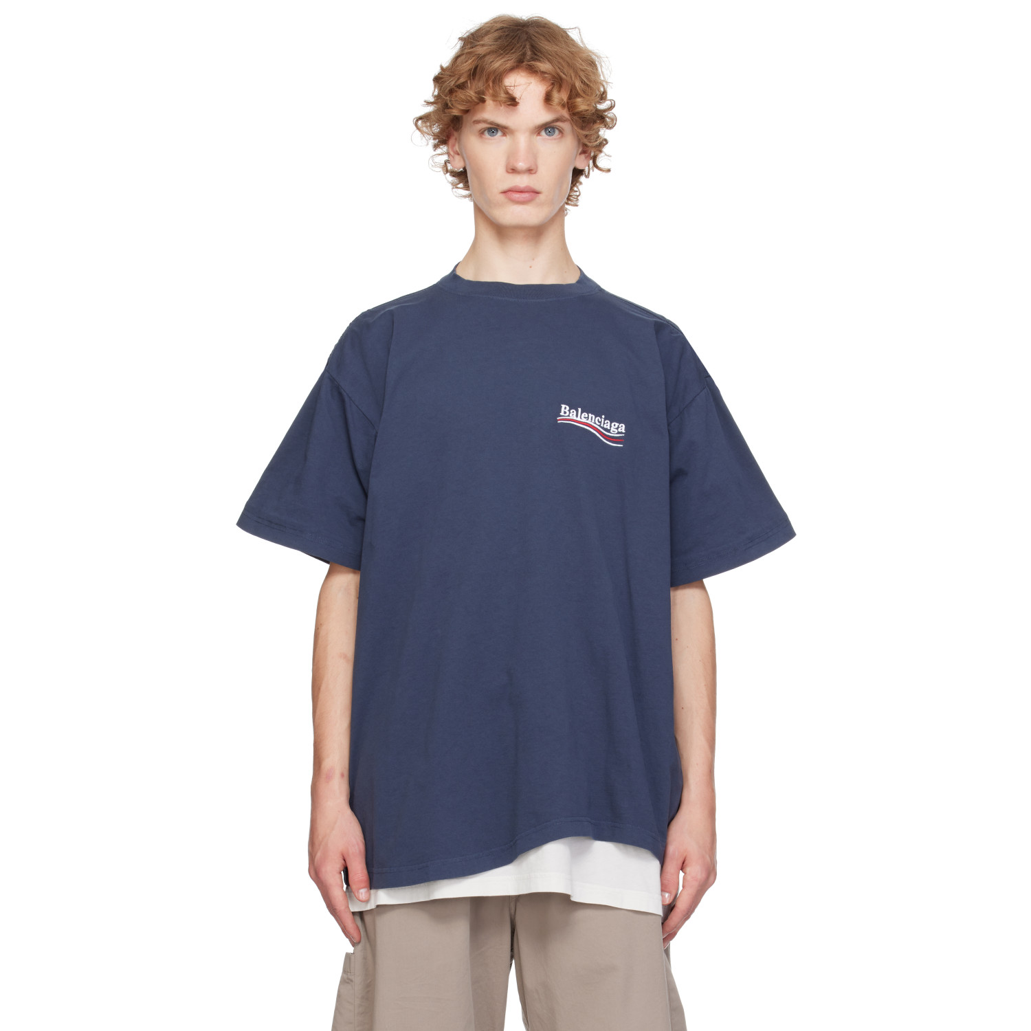 Balenciaga Navy Political Campaign Double T-shirt